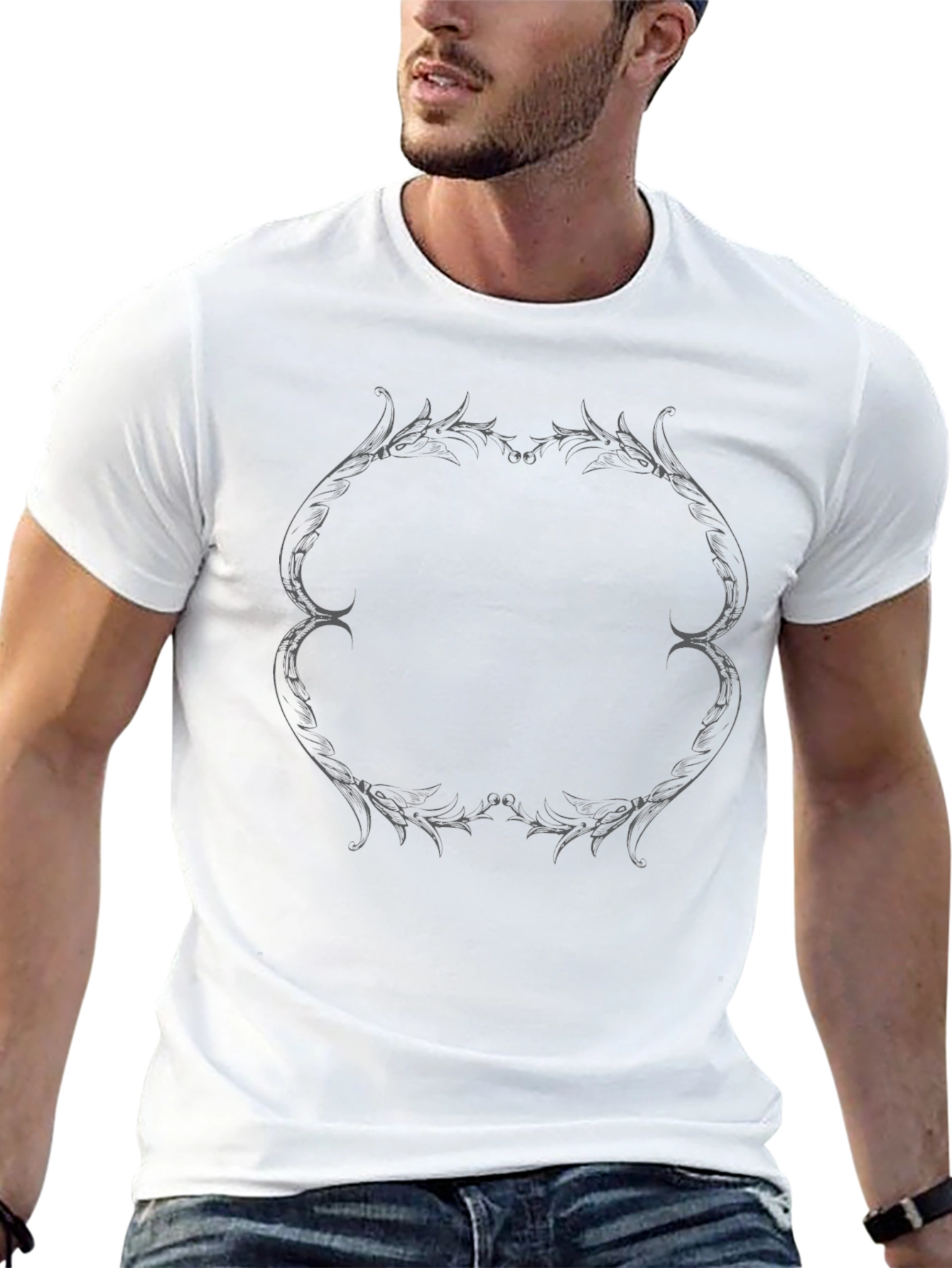 Mens Black T-Shirt with Ornate Tribal Design