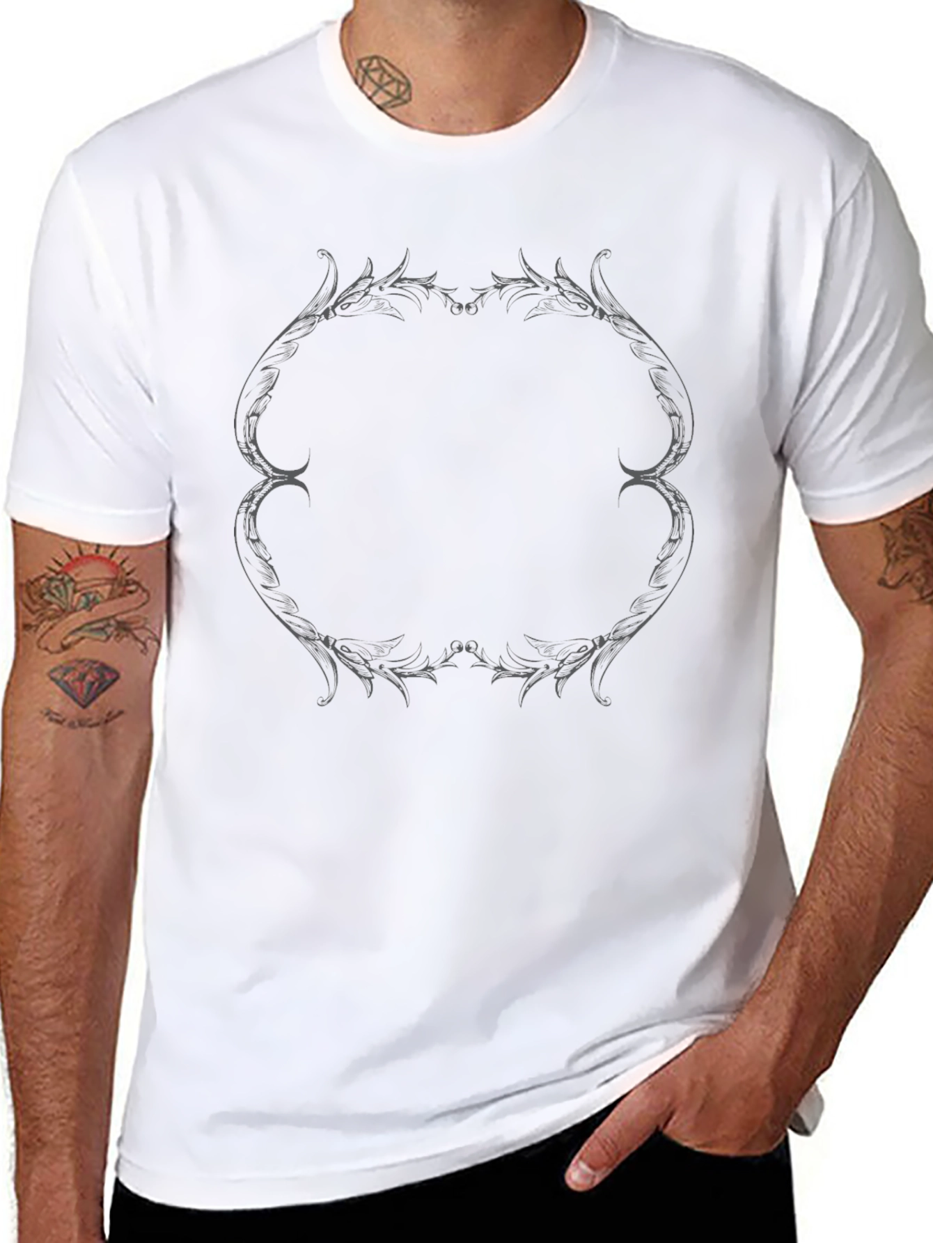 Mens Black T-Shirt with Ornate Tribal Design