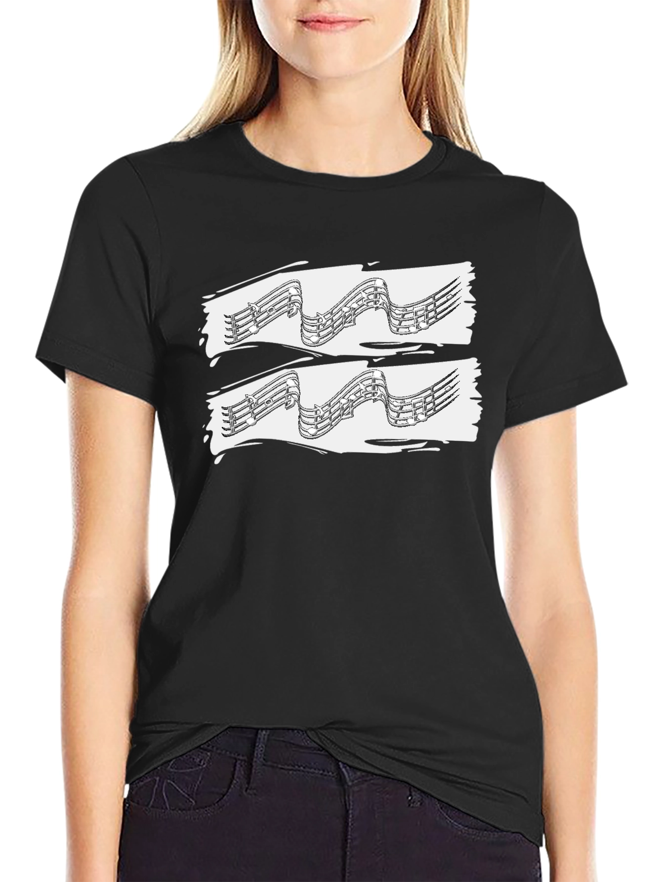 Musical Note Graphic Black Tee