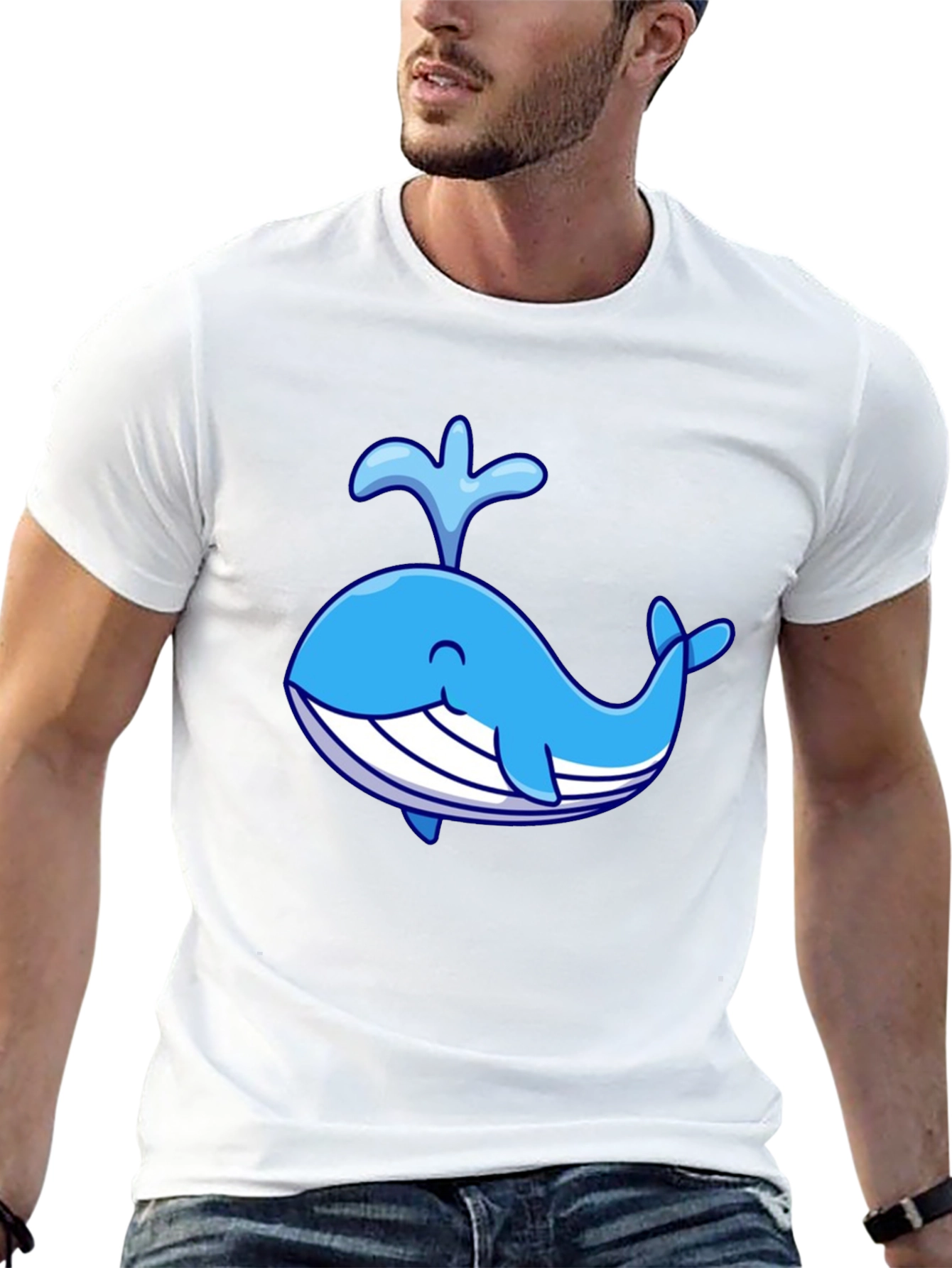 Cute Cartoon Whale Black T-Shirt
