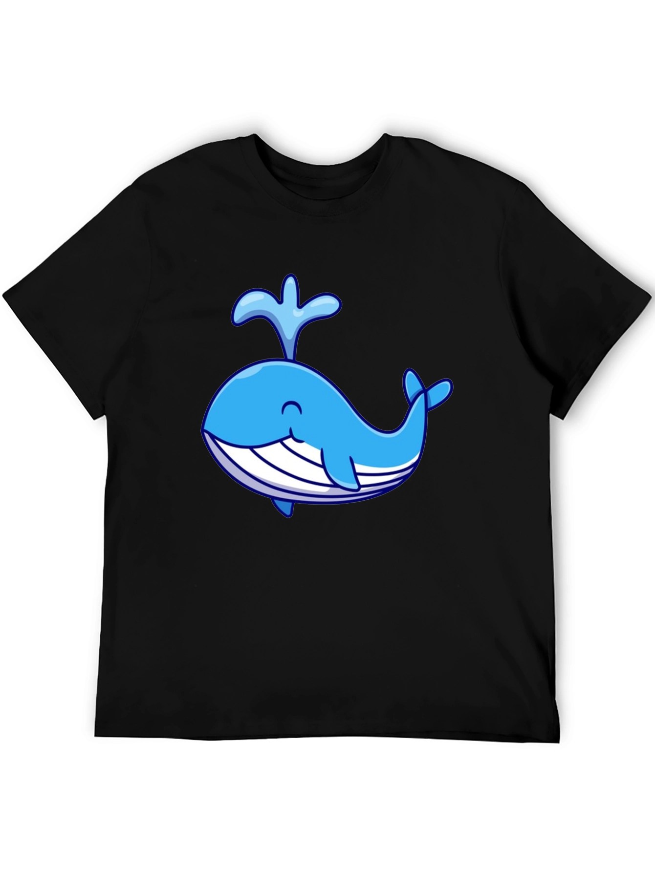 Cute Cartoon Whale Black T-Shirt