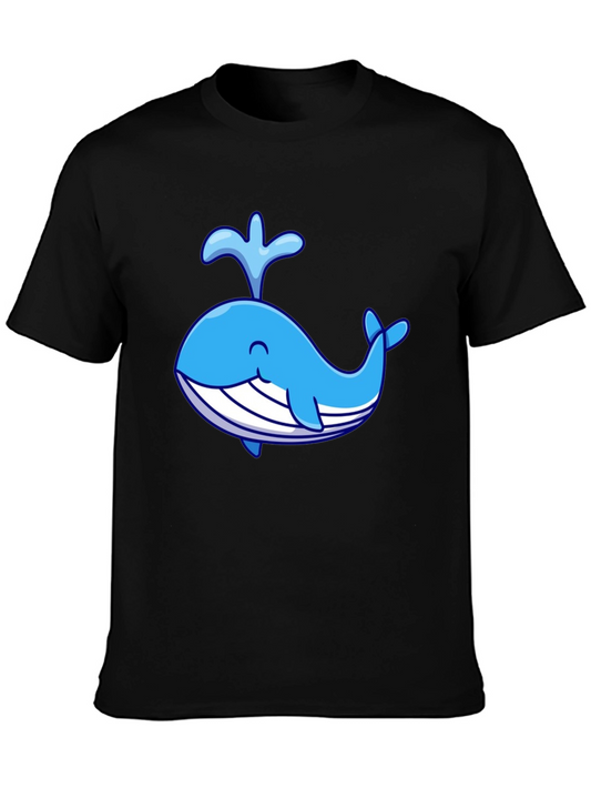 Cute Cartoon Whale Black T-Shirt