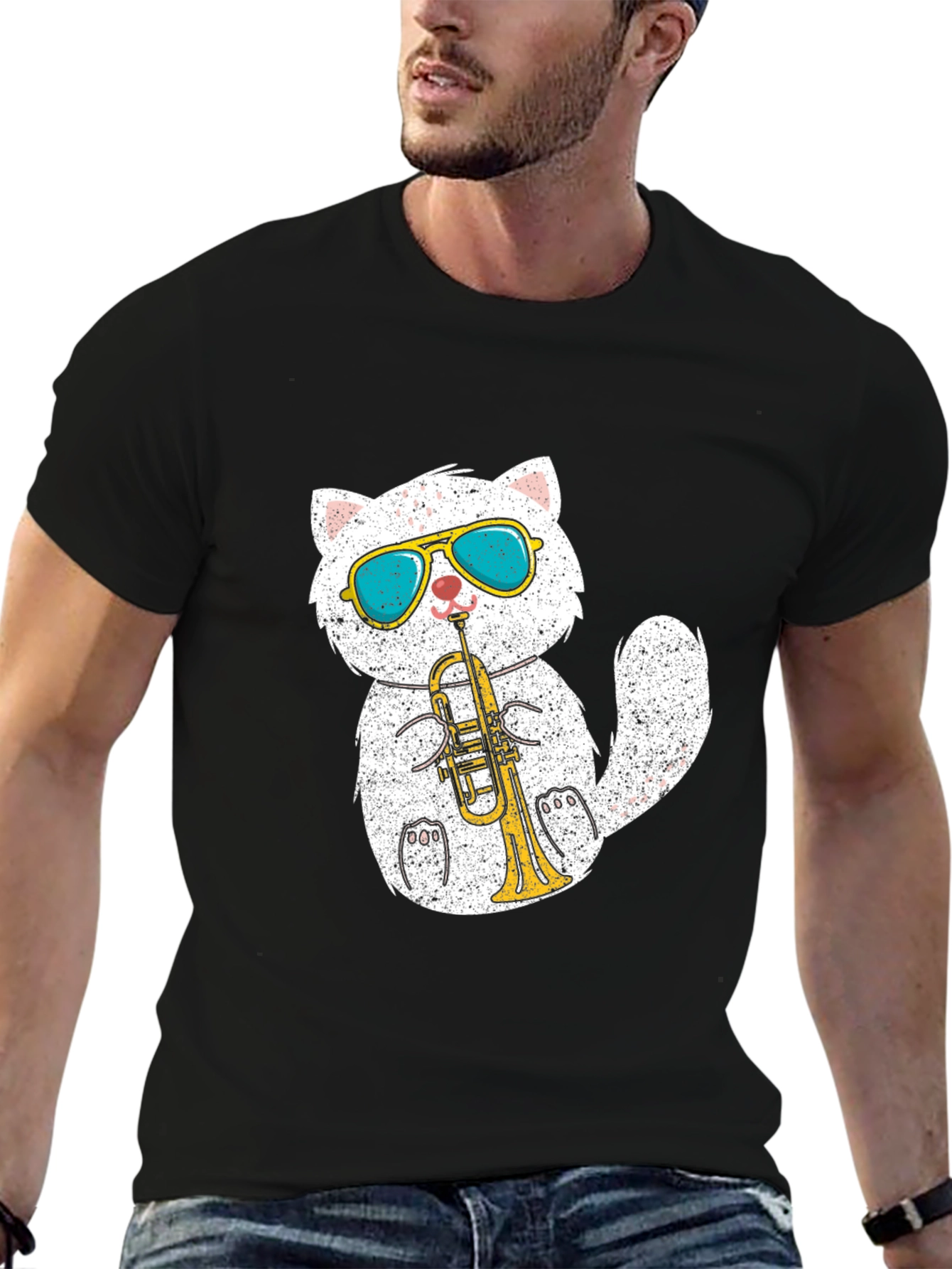 Cool Cat Trumpet Player Graphic T-Shirt