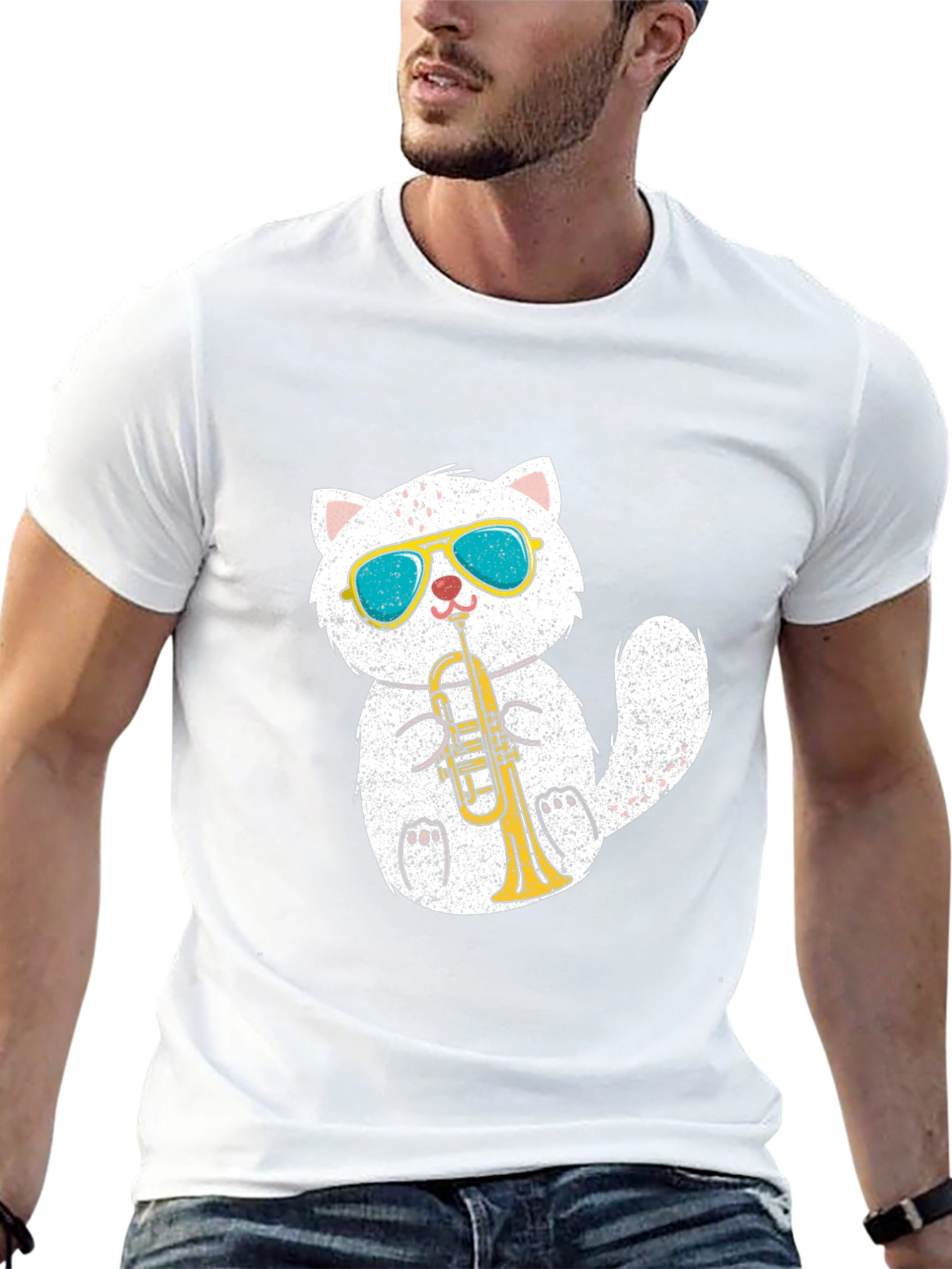 Cool Cat Trumpet Player Graphic T-Shirt