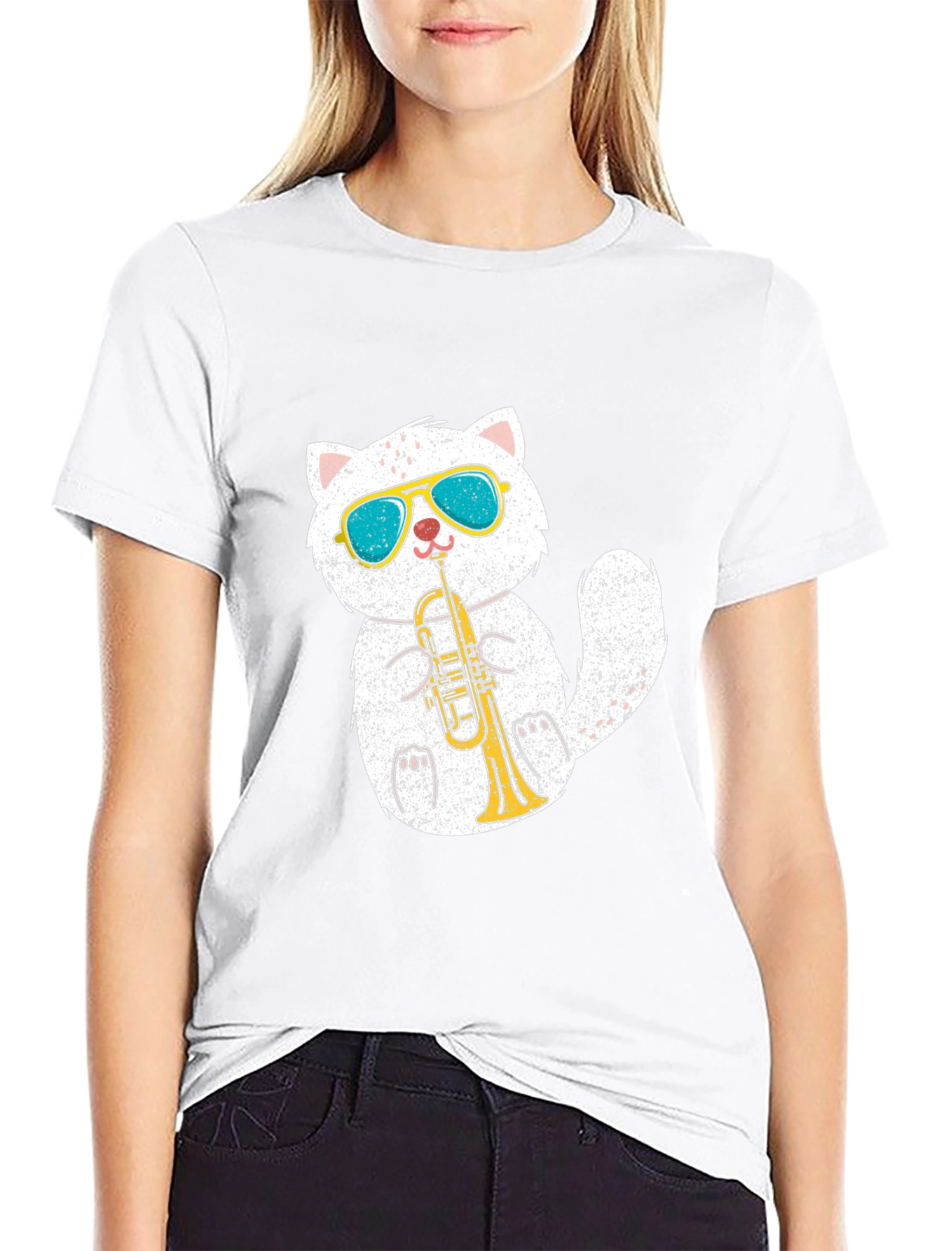 Cool Cat Trumpet Player Graphic T-Shirt
