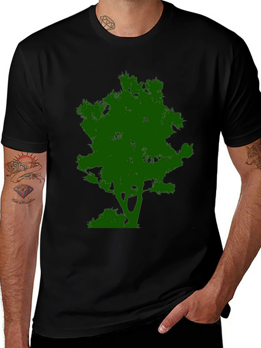 Green Tree Graphic Tee - Black Cotton Casual Shirt