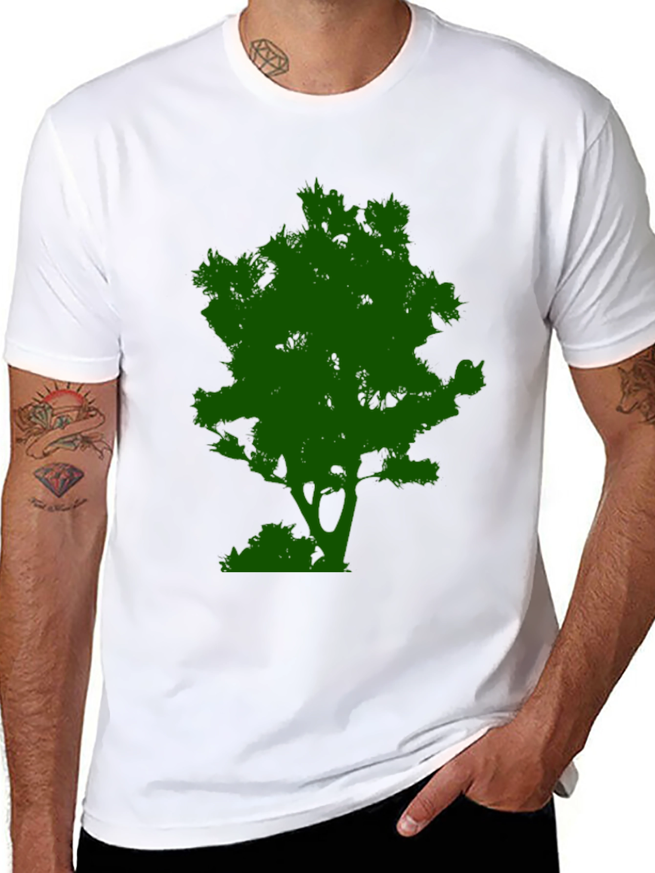 Green Tree Graphic Tee - Black Cotton Casual Shirt