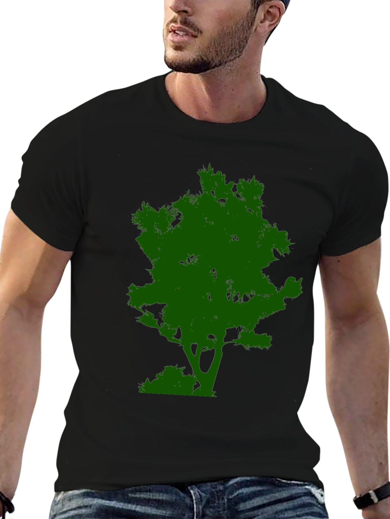 Green Tree Graphic Tee - Black Cotton Casual Shirt