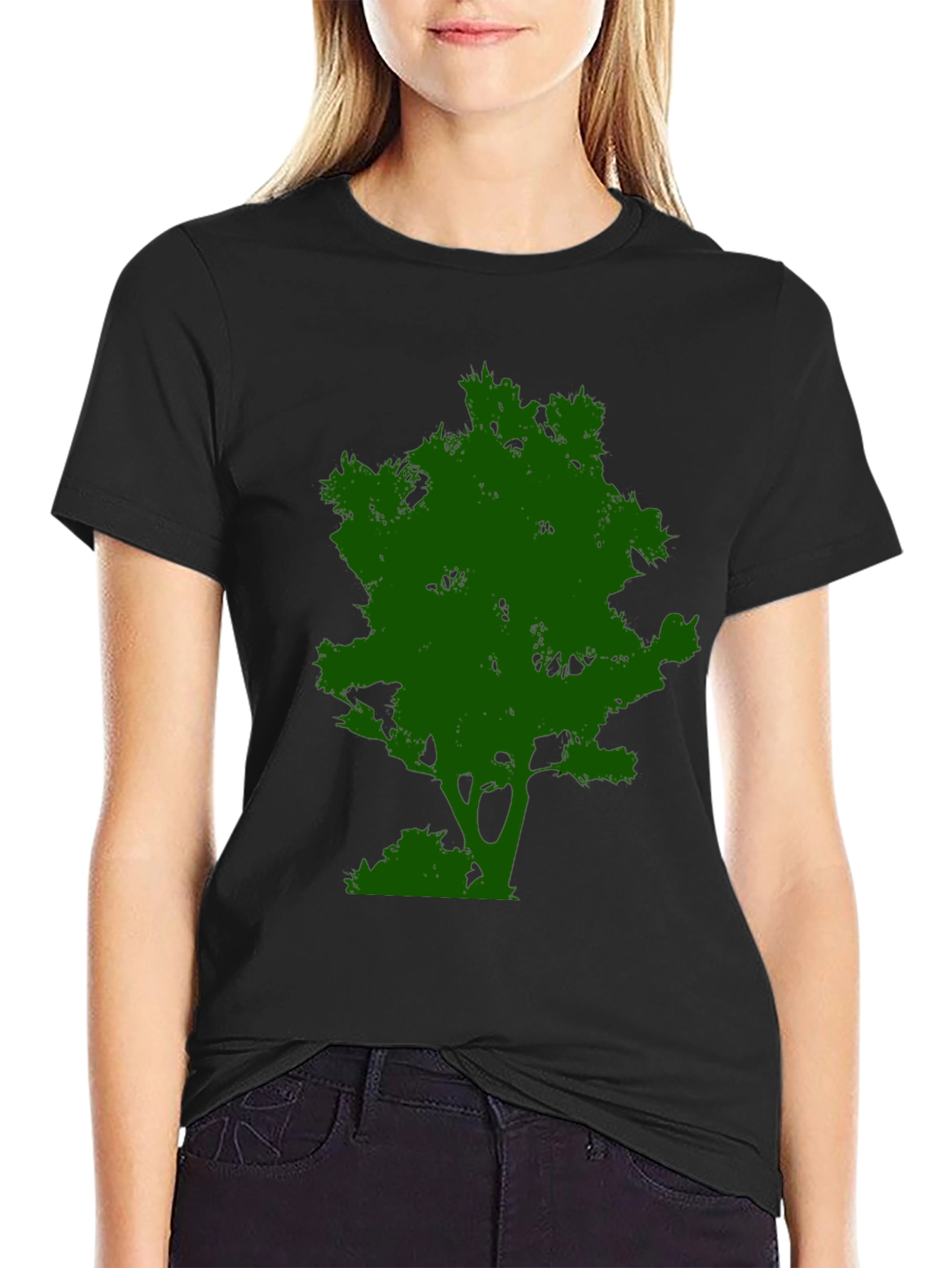 Green Tree Graphic Tee - Black Cotton Casual Shirt