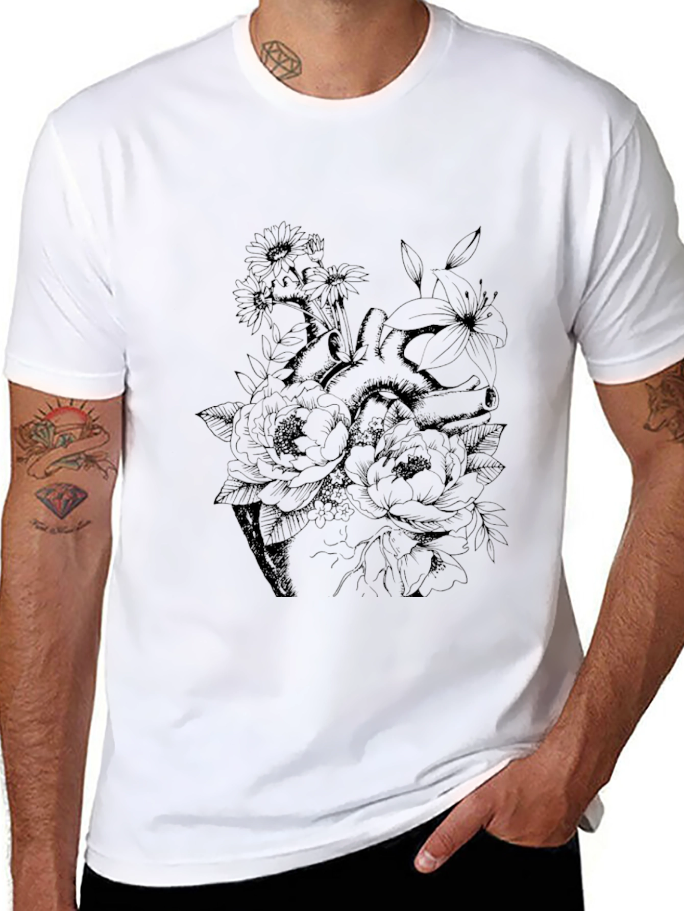 Floral Heart Graphic Tee - Black