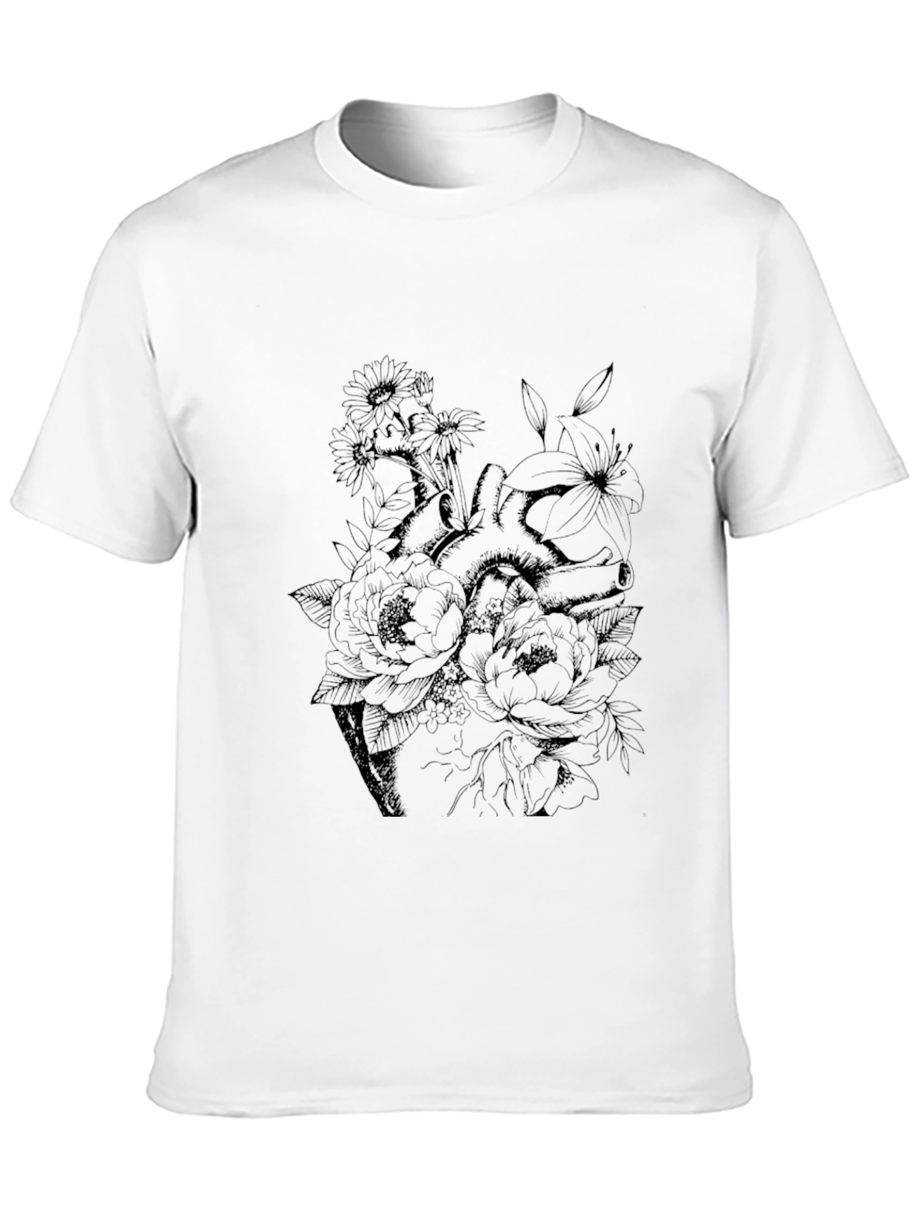 Floral Heart Graphic Tee - Black