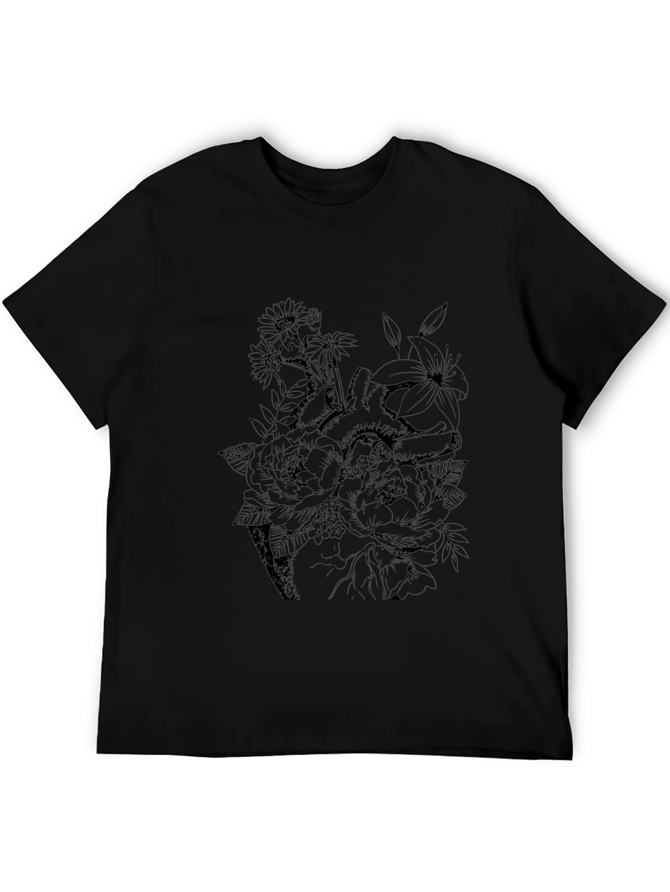 Floral Heart Graphic Tee - Black