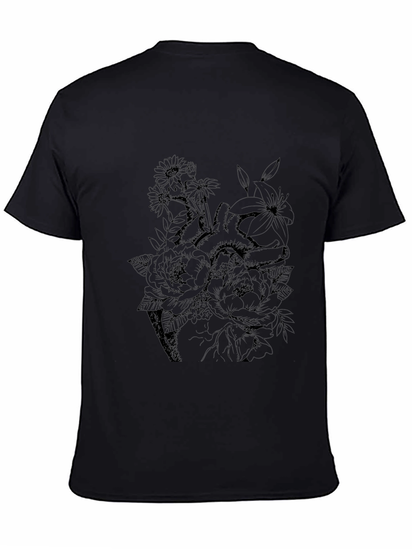 Floral Heart Graphic Tee - Black