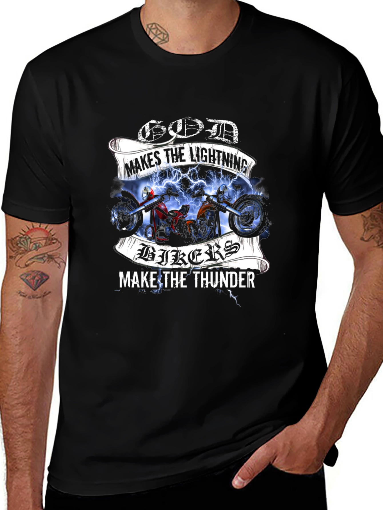 God Makes Lightning Bikers Thunder Graphic Tee
