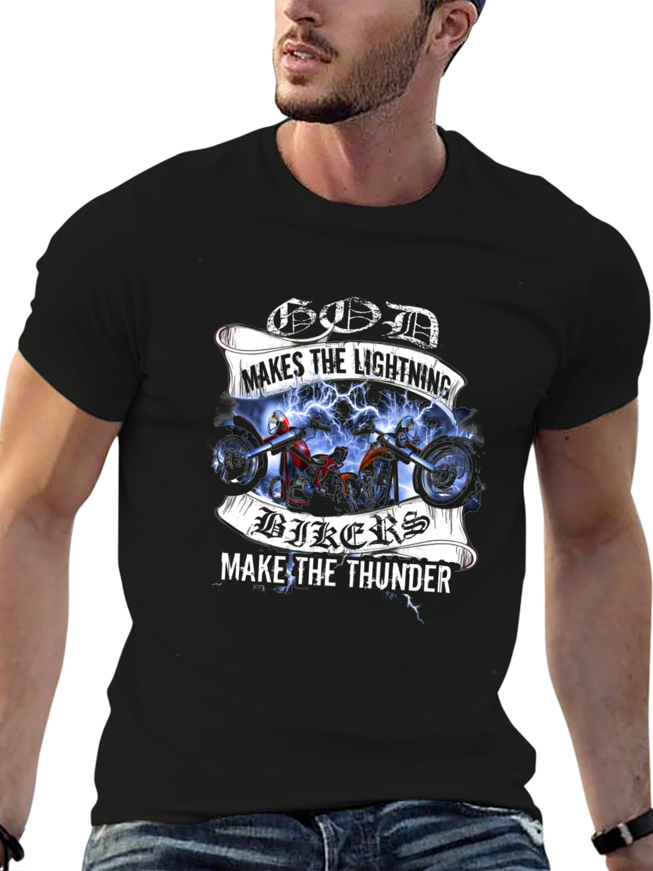 God Makes Lightning Bikers Thunder Graphic Tee