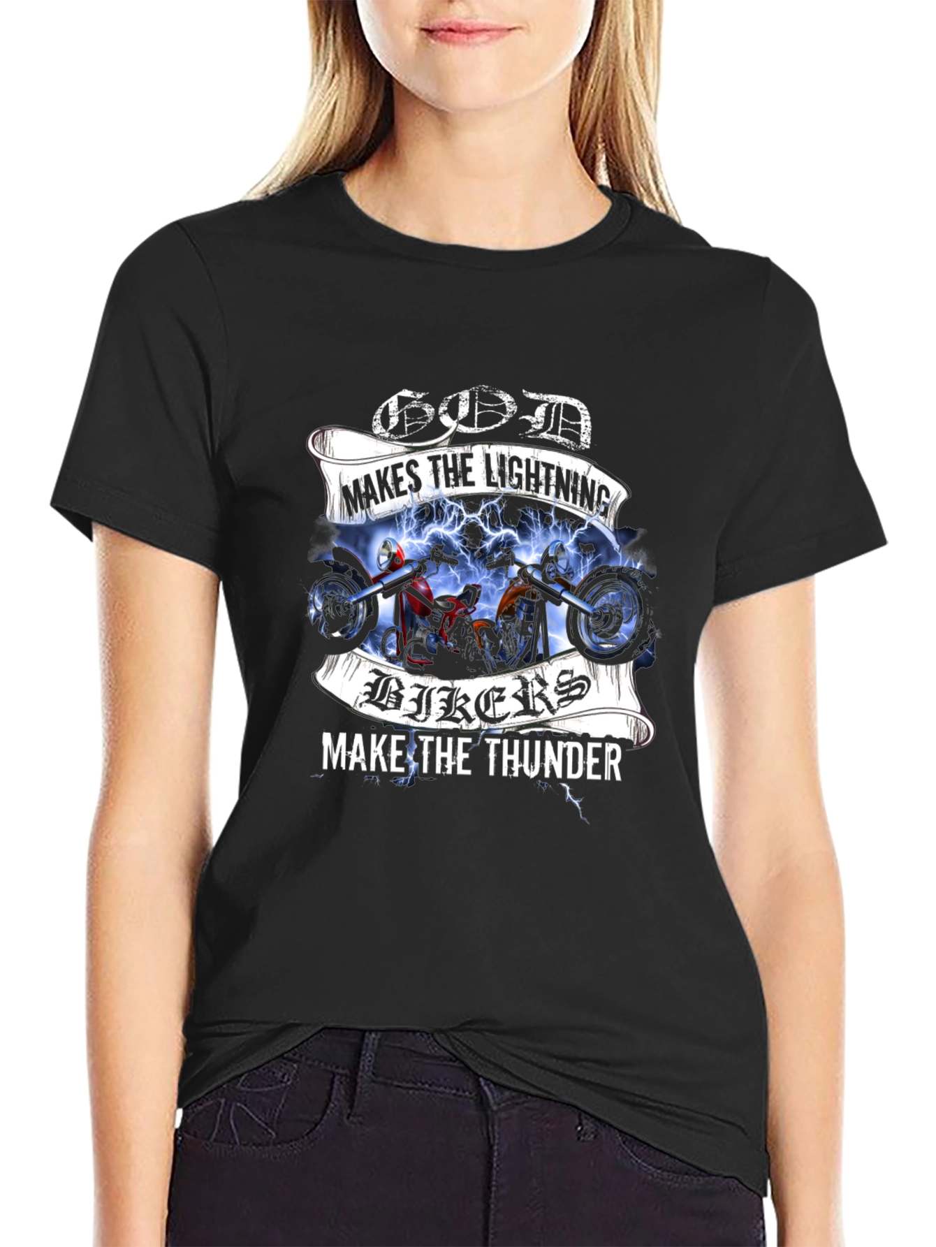 God Makes Lightning Bikers Thunder Graphic Tee