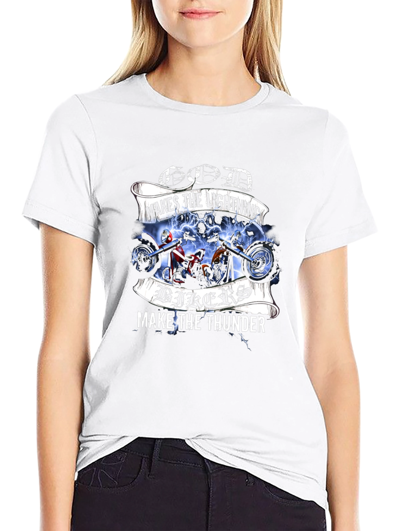 God Makes Lightning Bikers Thunder Graphic Tee