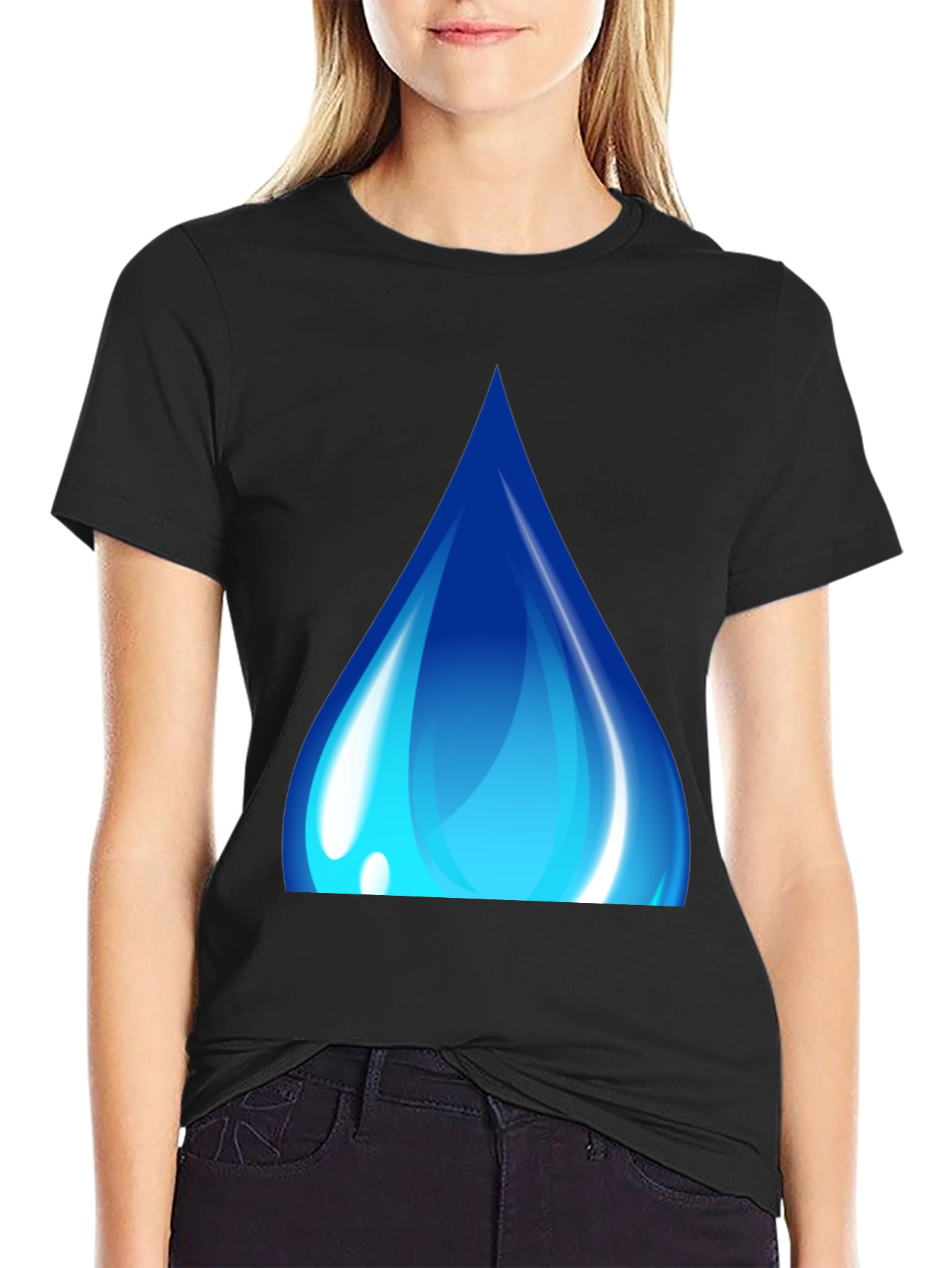 Blue Water Drop Graphic Black T-Shirt