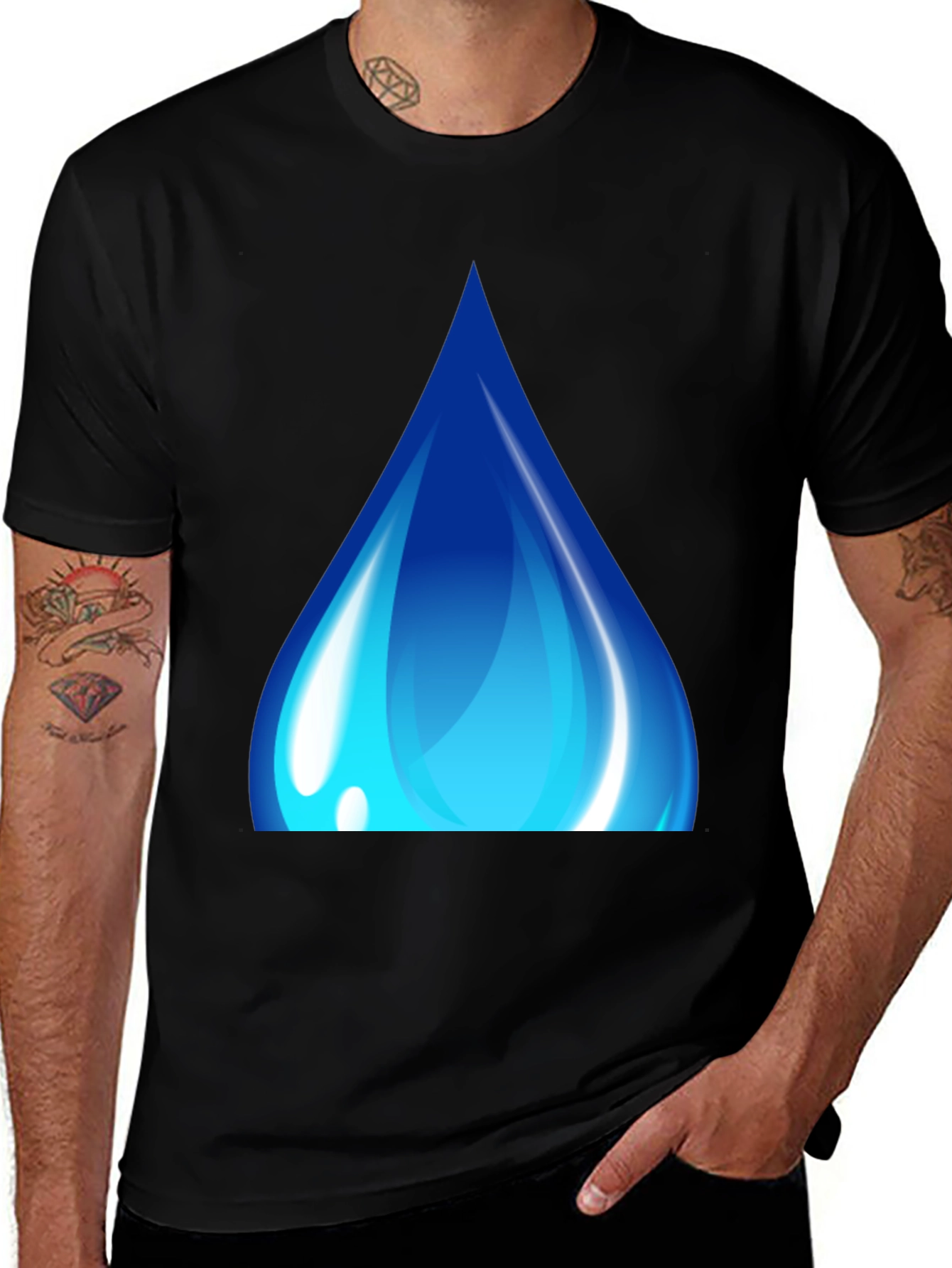 Blue Water Drop Graphic Black T-Shirt