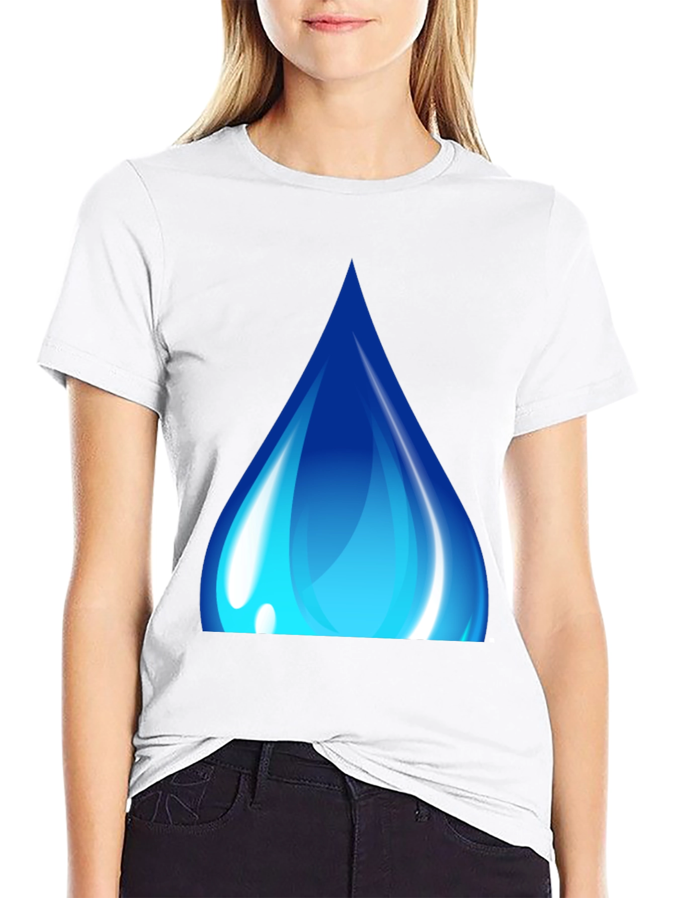 Blue Water Drop Graphic Black T-Shirt