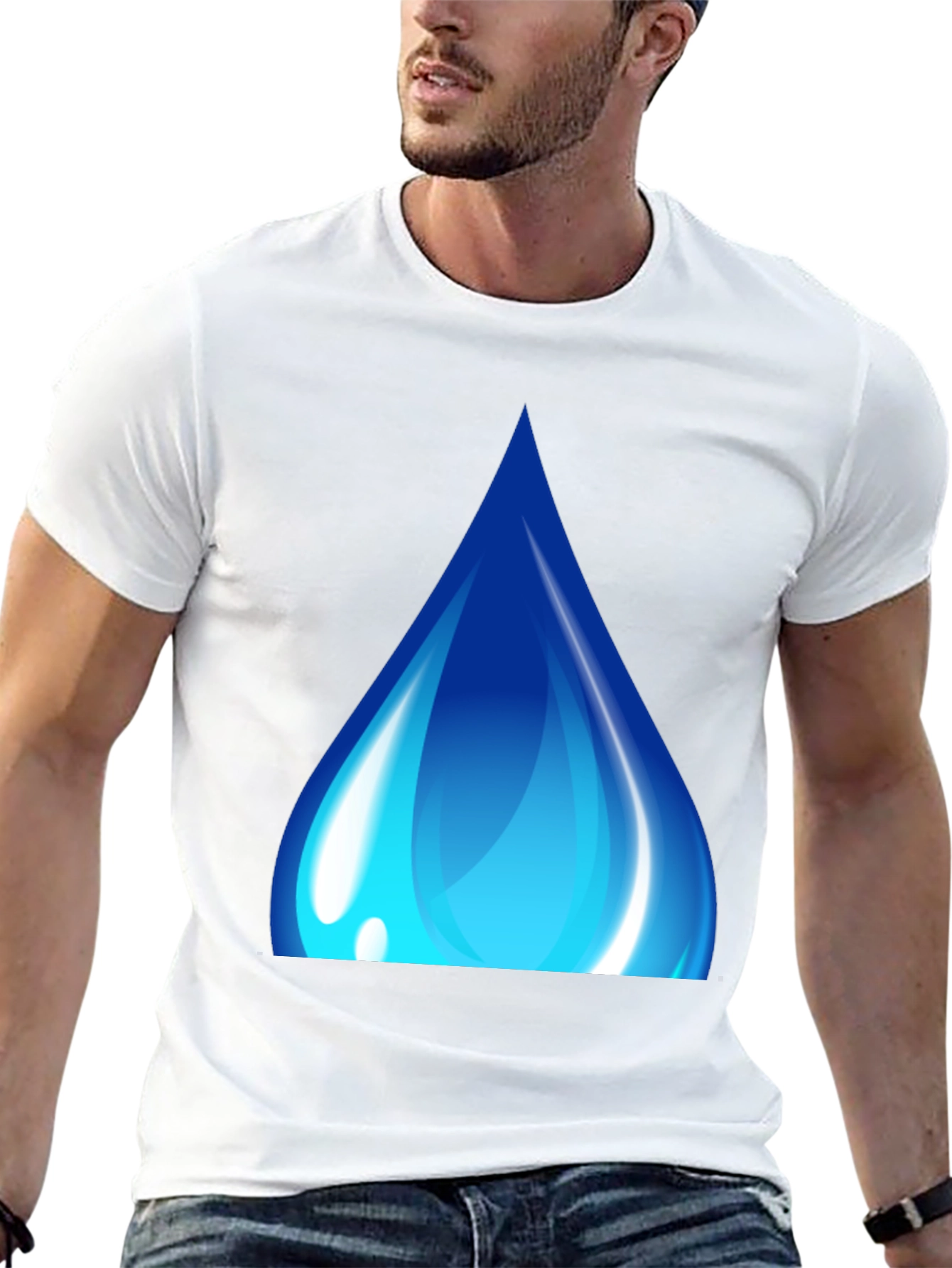 Blue Water Drop Graphic Black T-Shirt