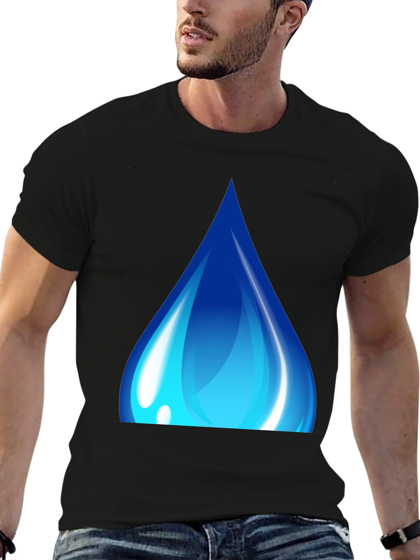 Blue Water Drop Graphic Black T-Shirt