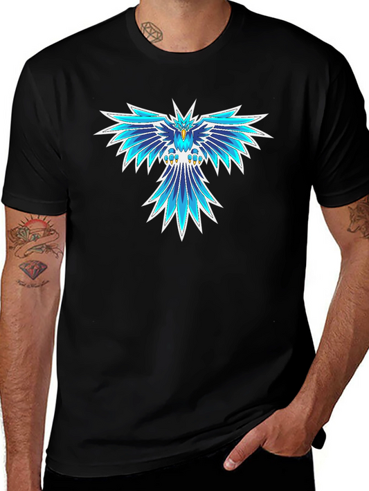 Cool Blue Phoenix Graphic Black T-Shirt