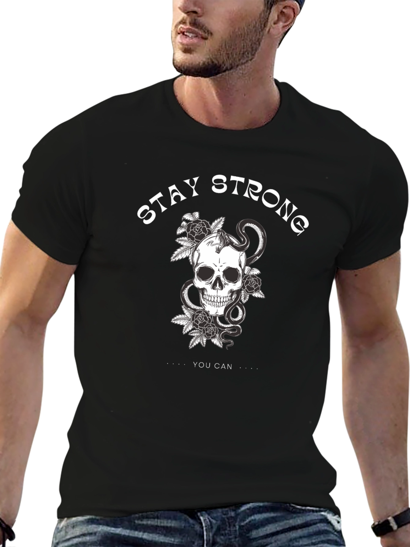 Stay Strong Skull Graphic Black T-Shirt