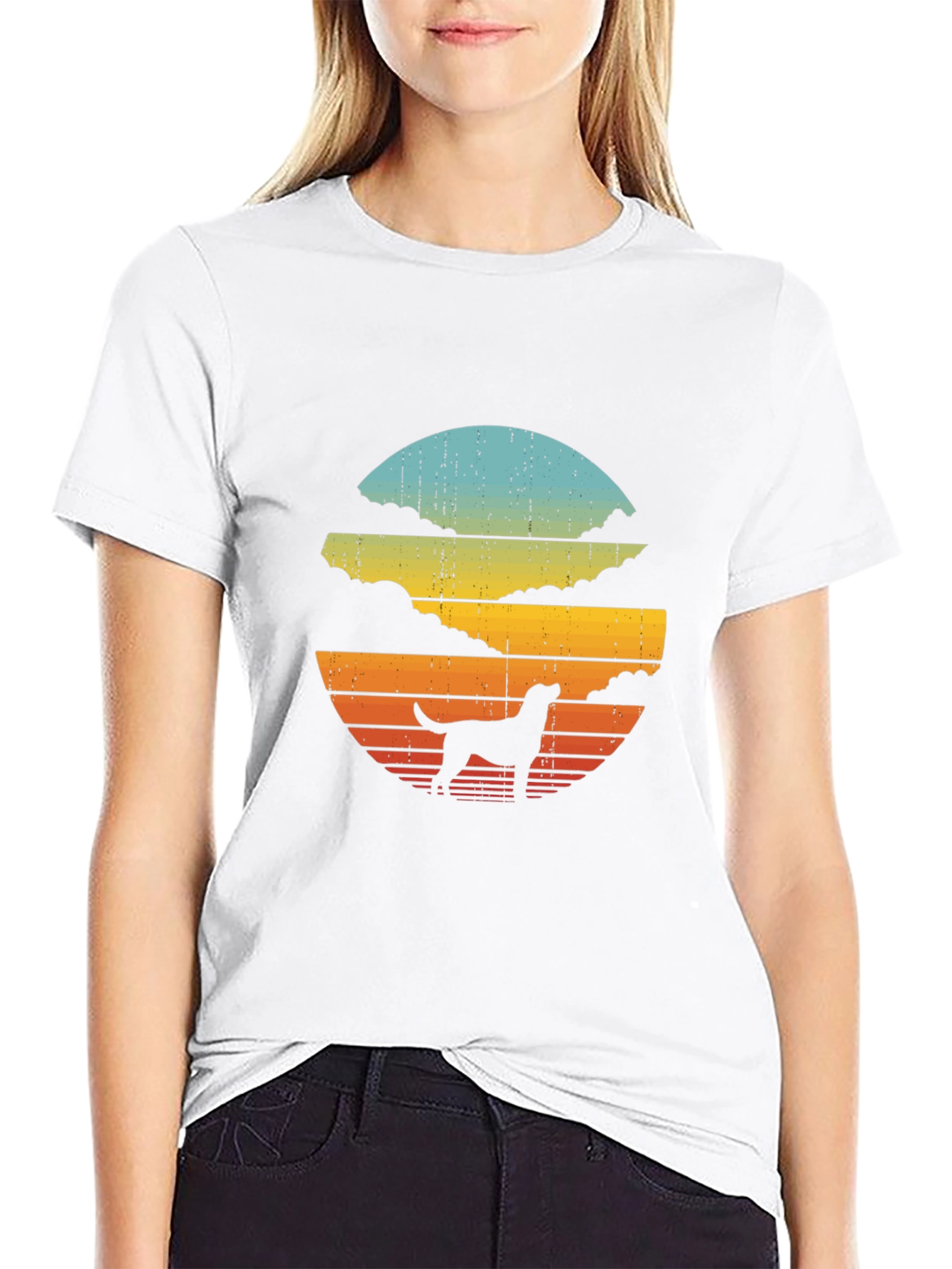 Retro Dog Sunset Graphic Tee - Black