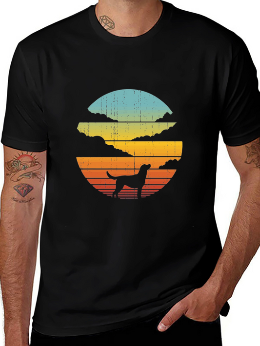 Retro Dog Sunset Graphic Tee - Black