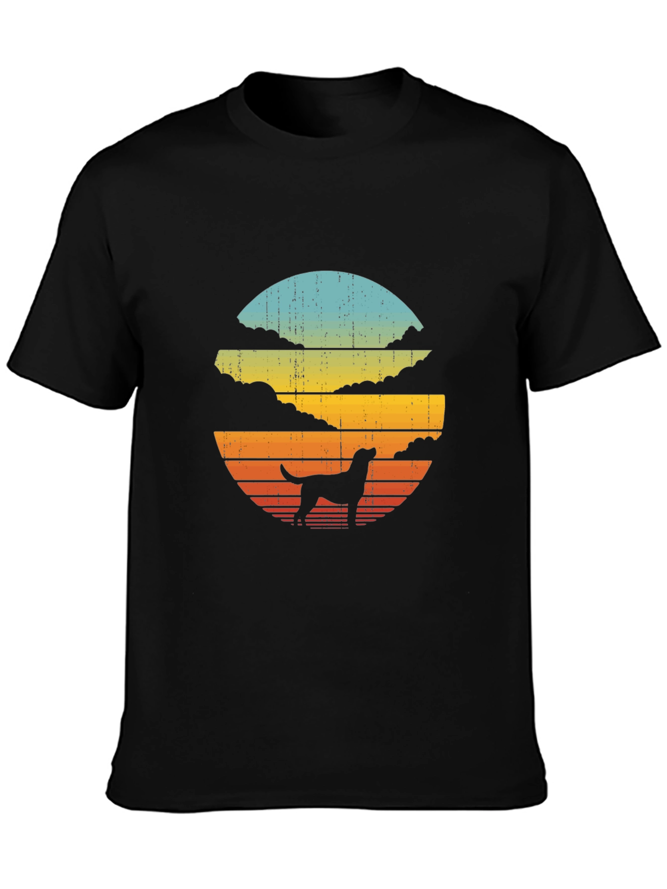 Retro Dog Sunset Graphic Tee - Black