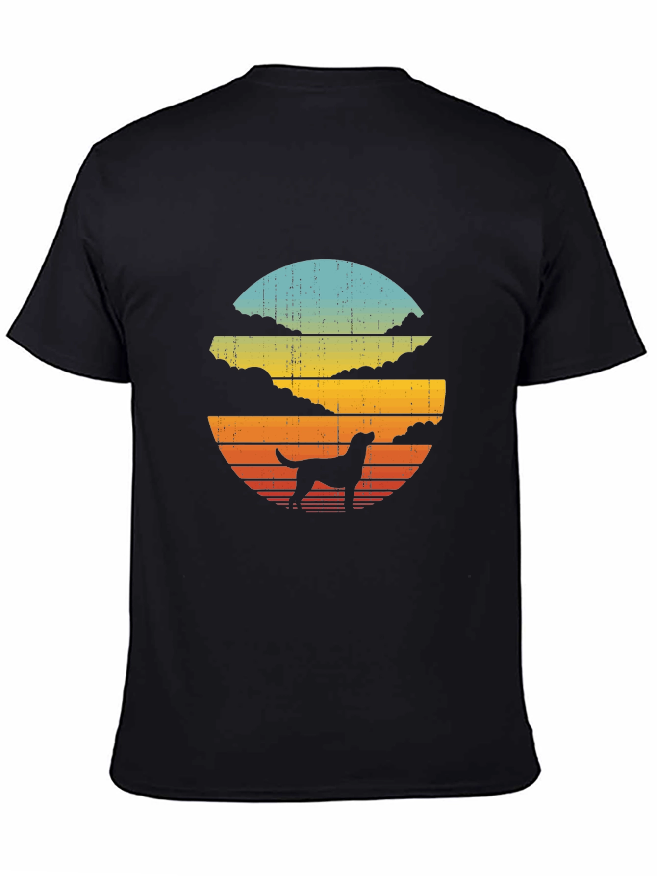 Retro Dog Sunset Graphic Tee - Black
