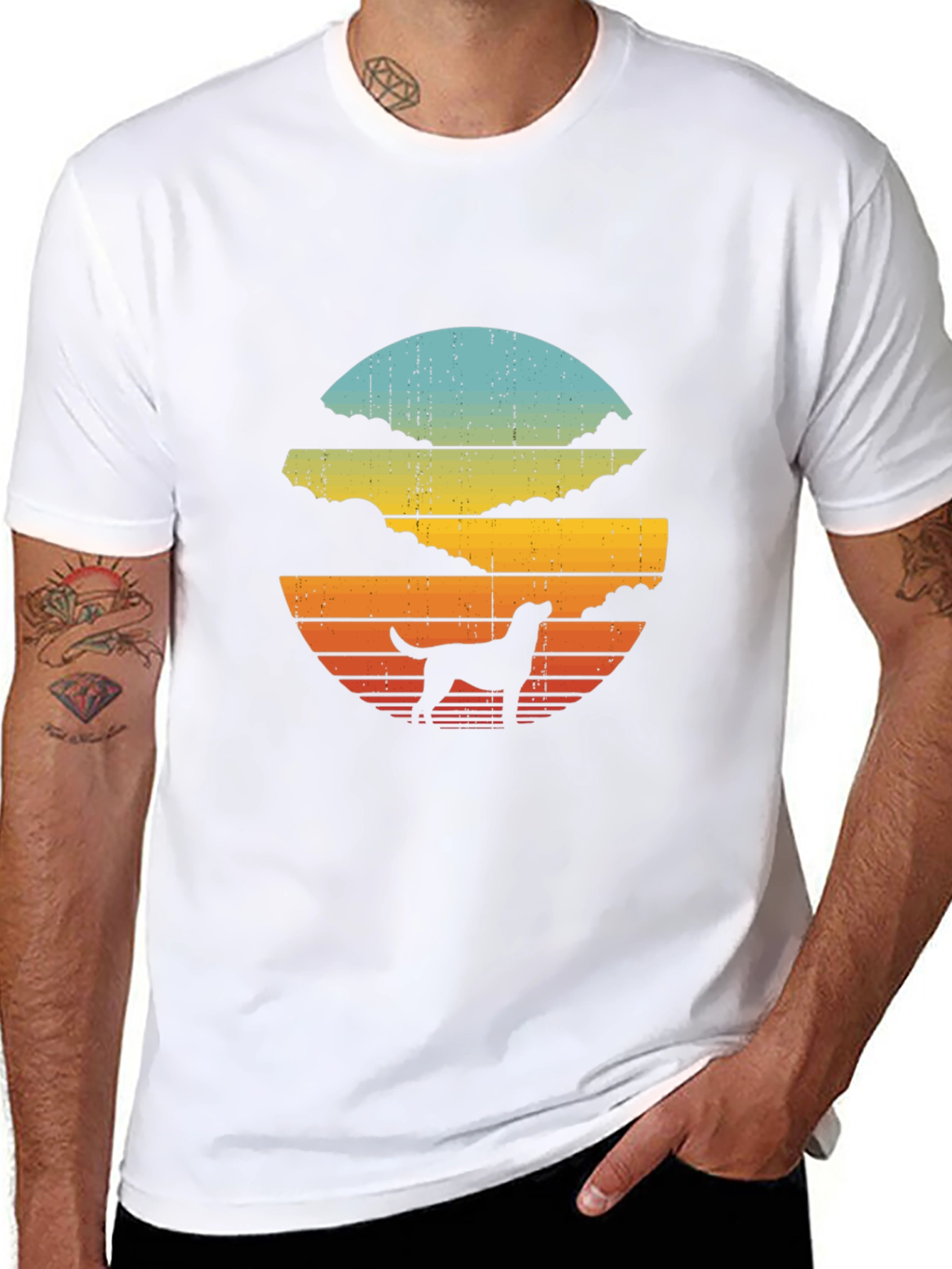 Retro Dog Sunset Graphic Tee - Black