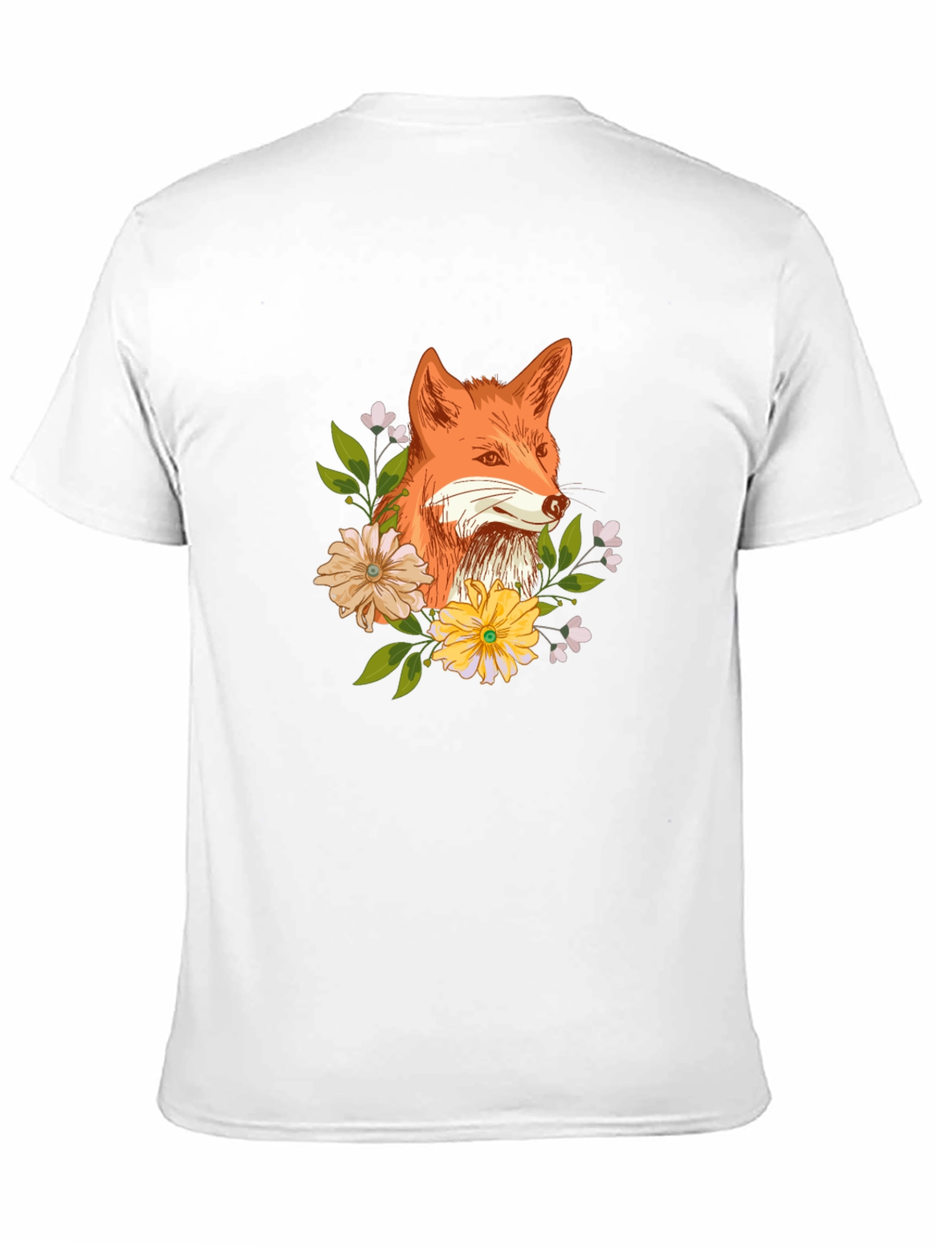 Fox and Floral Design Black T-Shirt