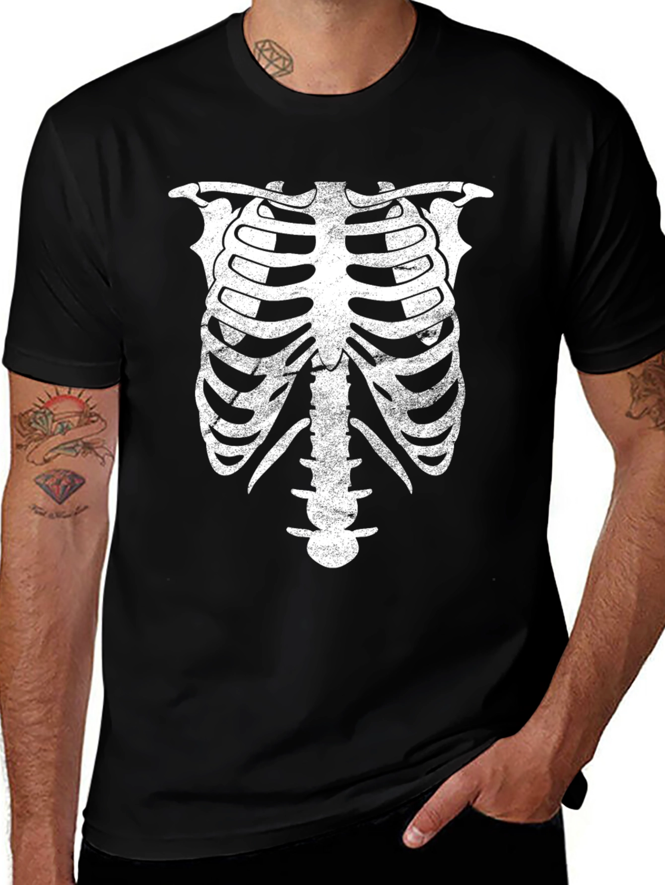 Skeleton Rib Cage Graphic Print Black T-Shirt