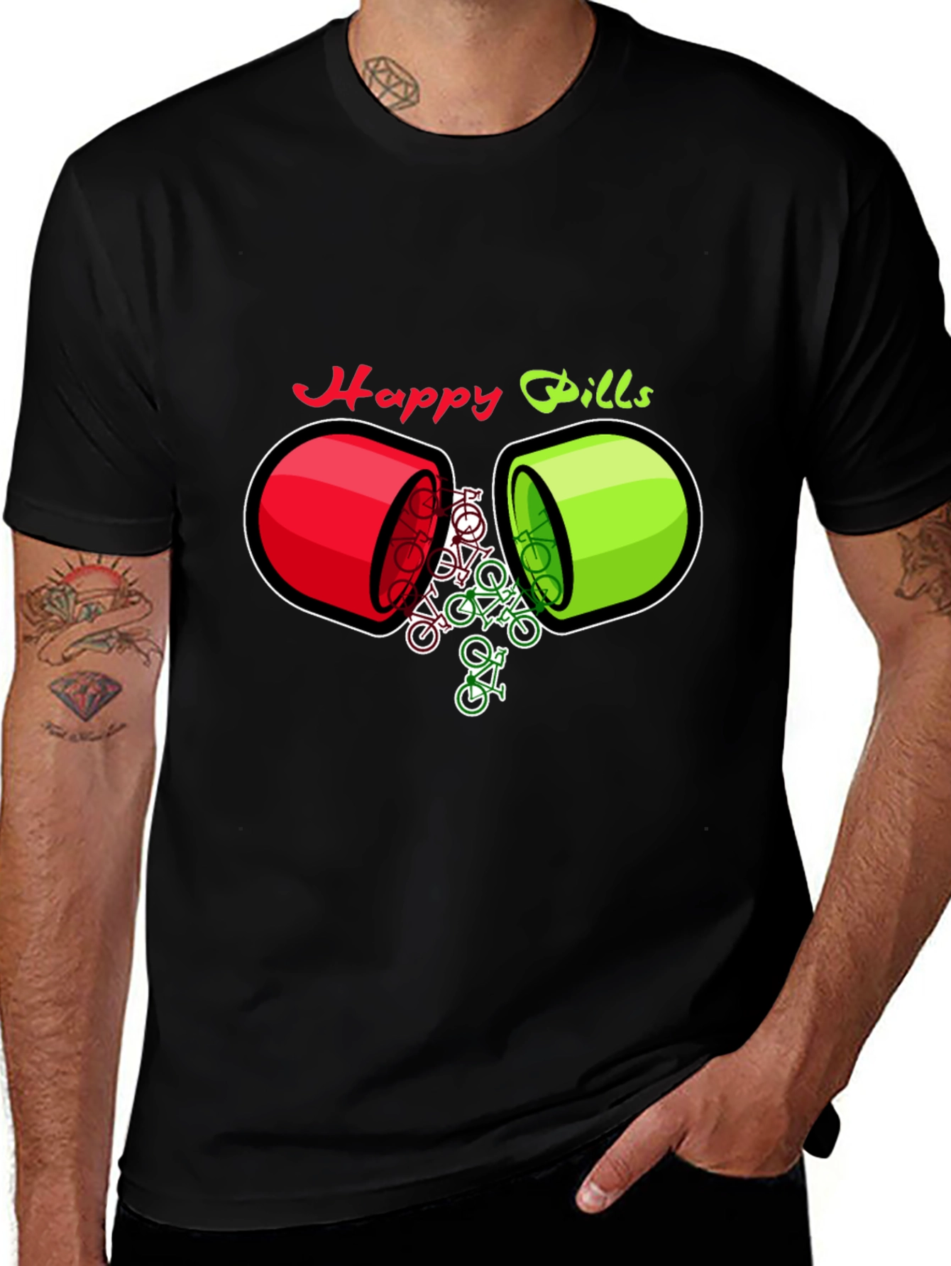 Happy Pills Bicycle T-Shirt - Quirky Graphic Tee
