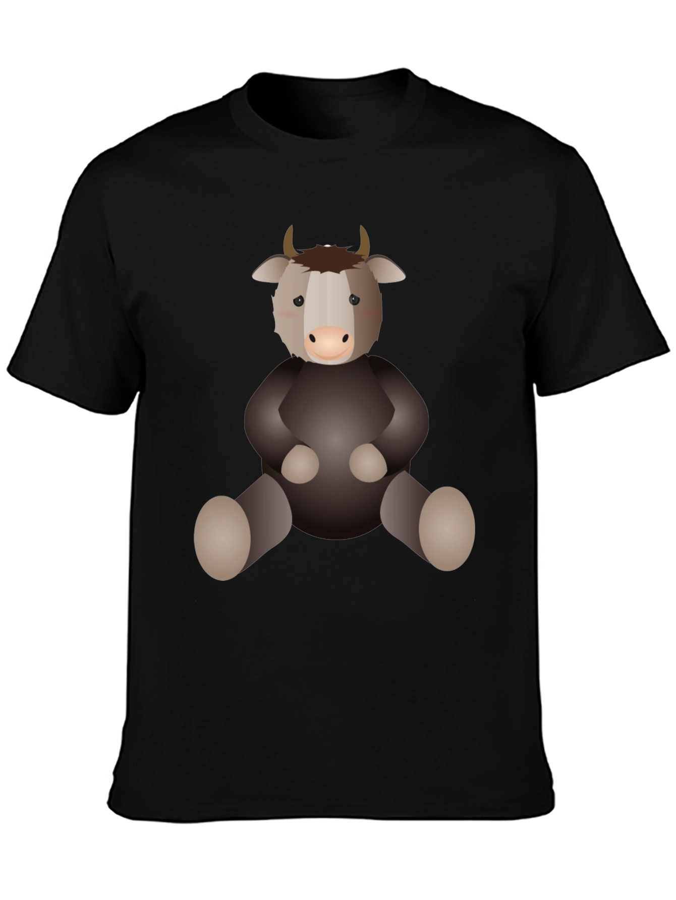 Cute Cartoon Yak Black T-Shirt