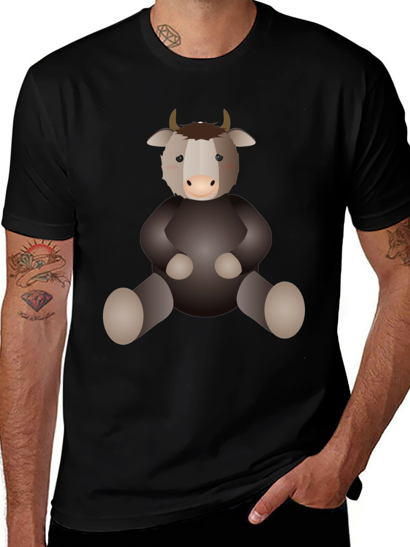 Cute Cartoon Yak Black T-Shirt