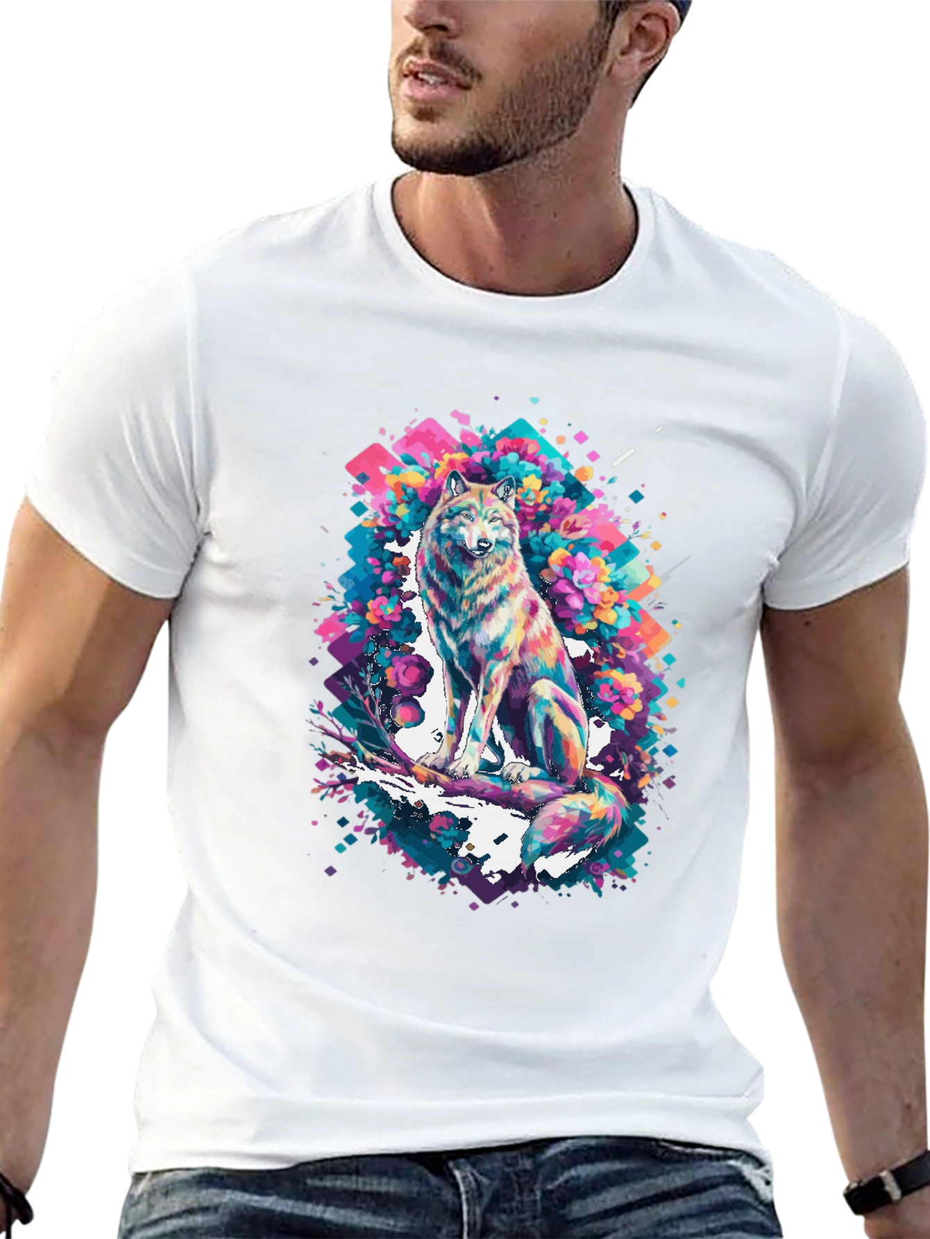Abstract Wolf Graphic T-Shirt