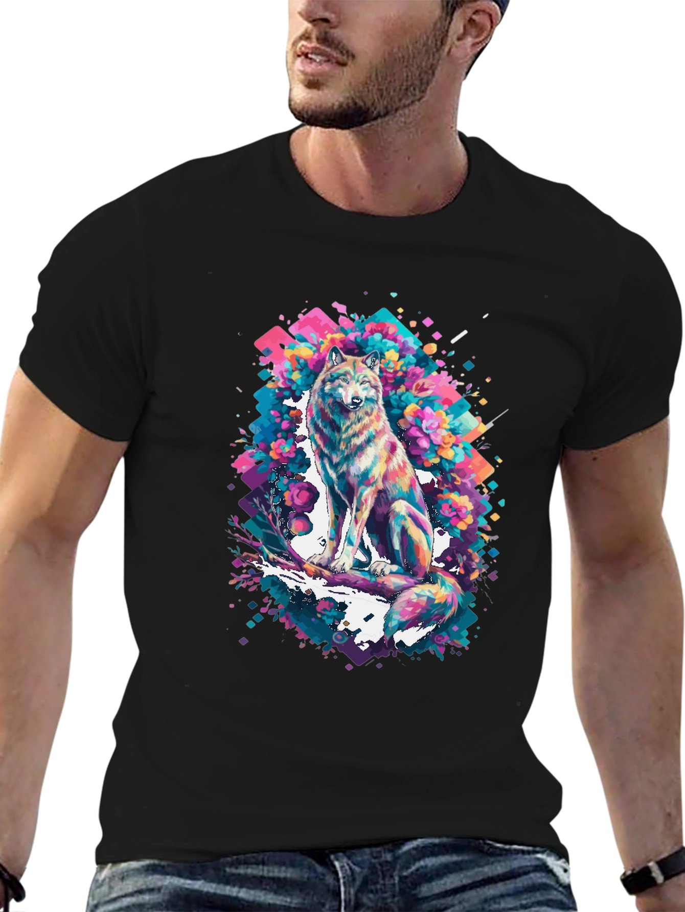 Abstract Wolf Graphic T-Shirt
