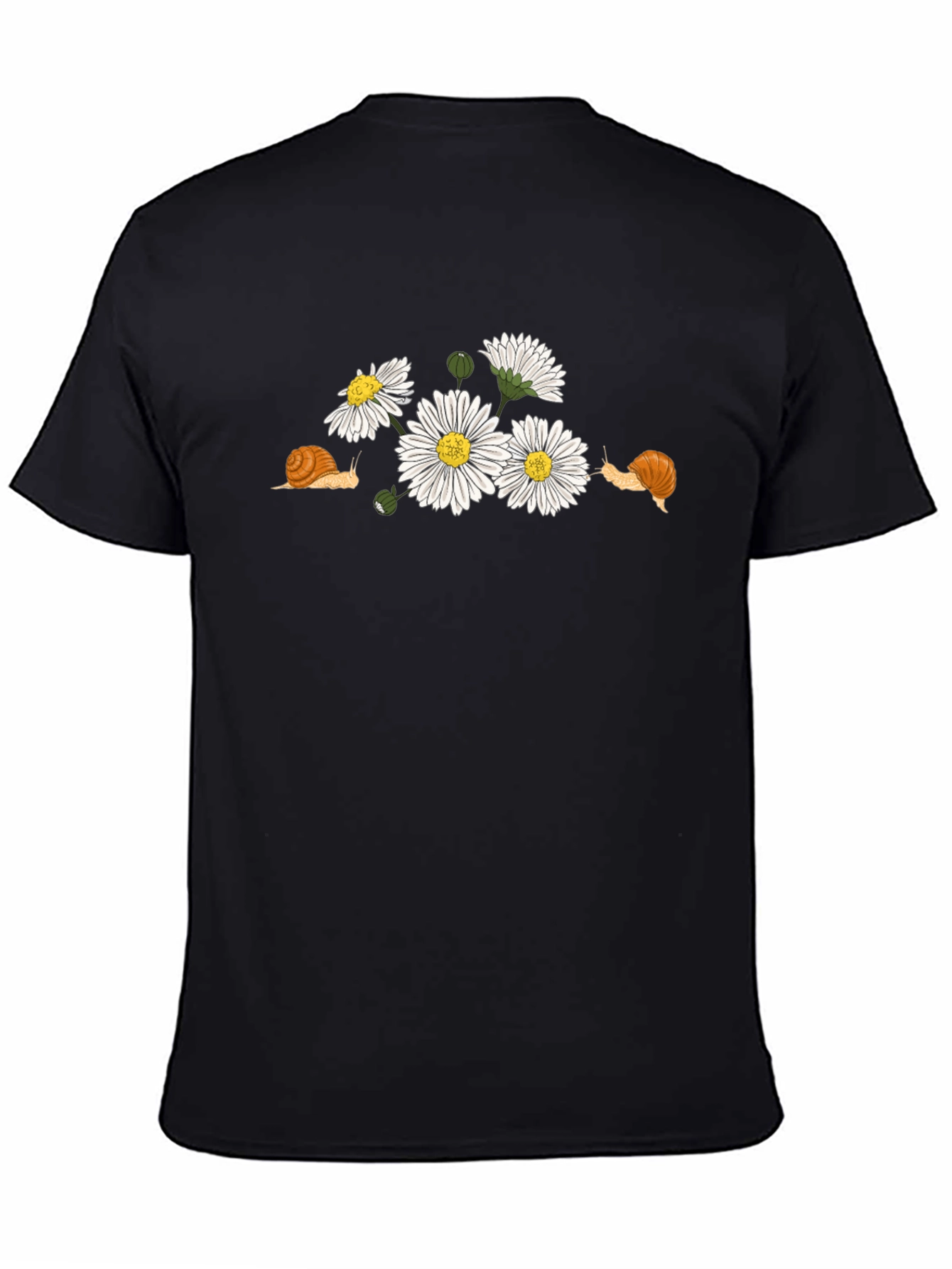 Snail and Daisy Print T-Shirt - Black