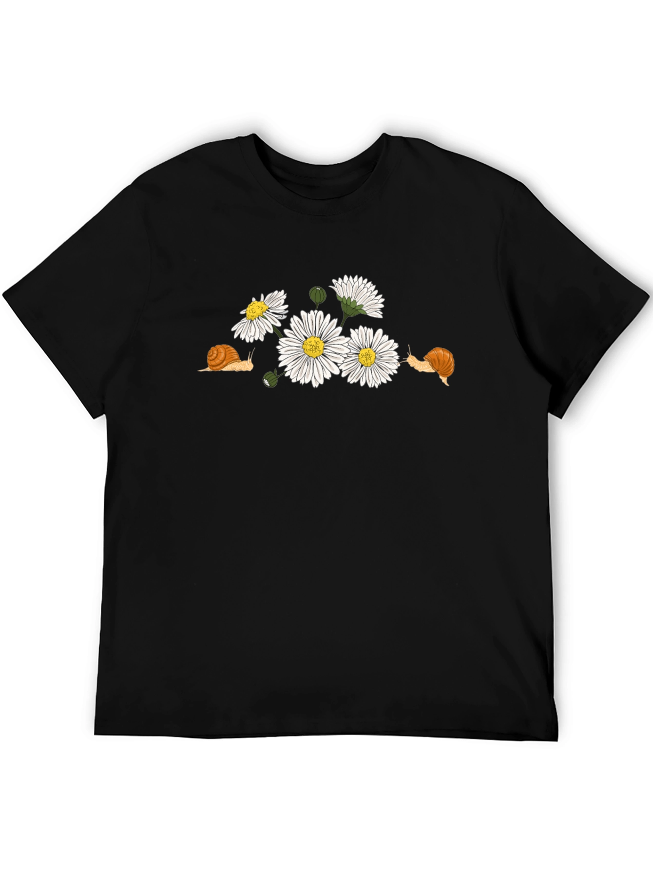 Snail and Daisy Print T-Shirt - Black