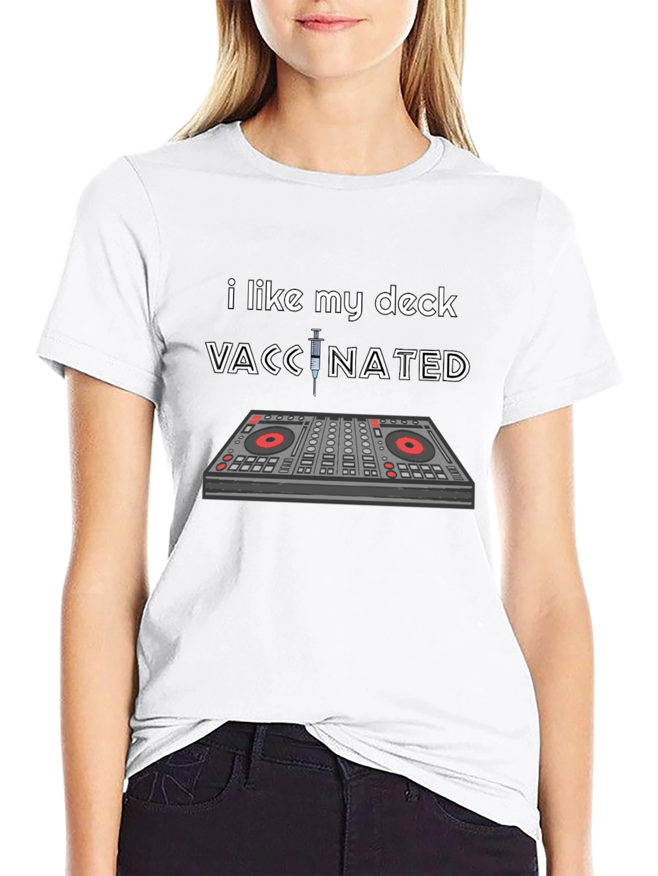 Vaccinated DJ Deck T-Shirt: Music Lover Humor