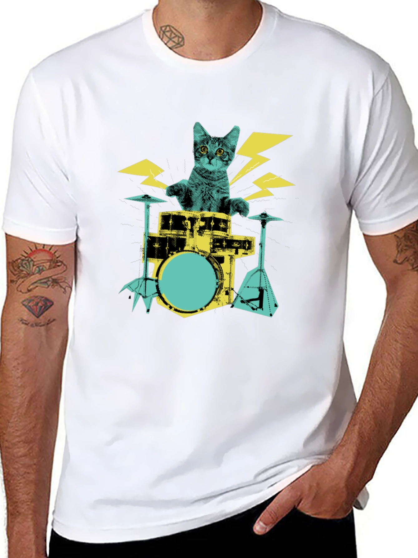 Cat Drummer Graphic T-Shirt