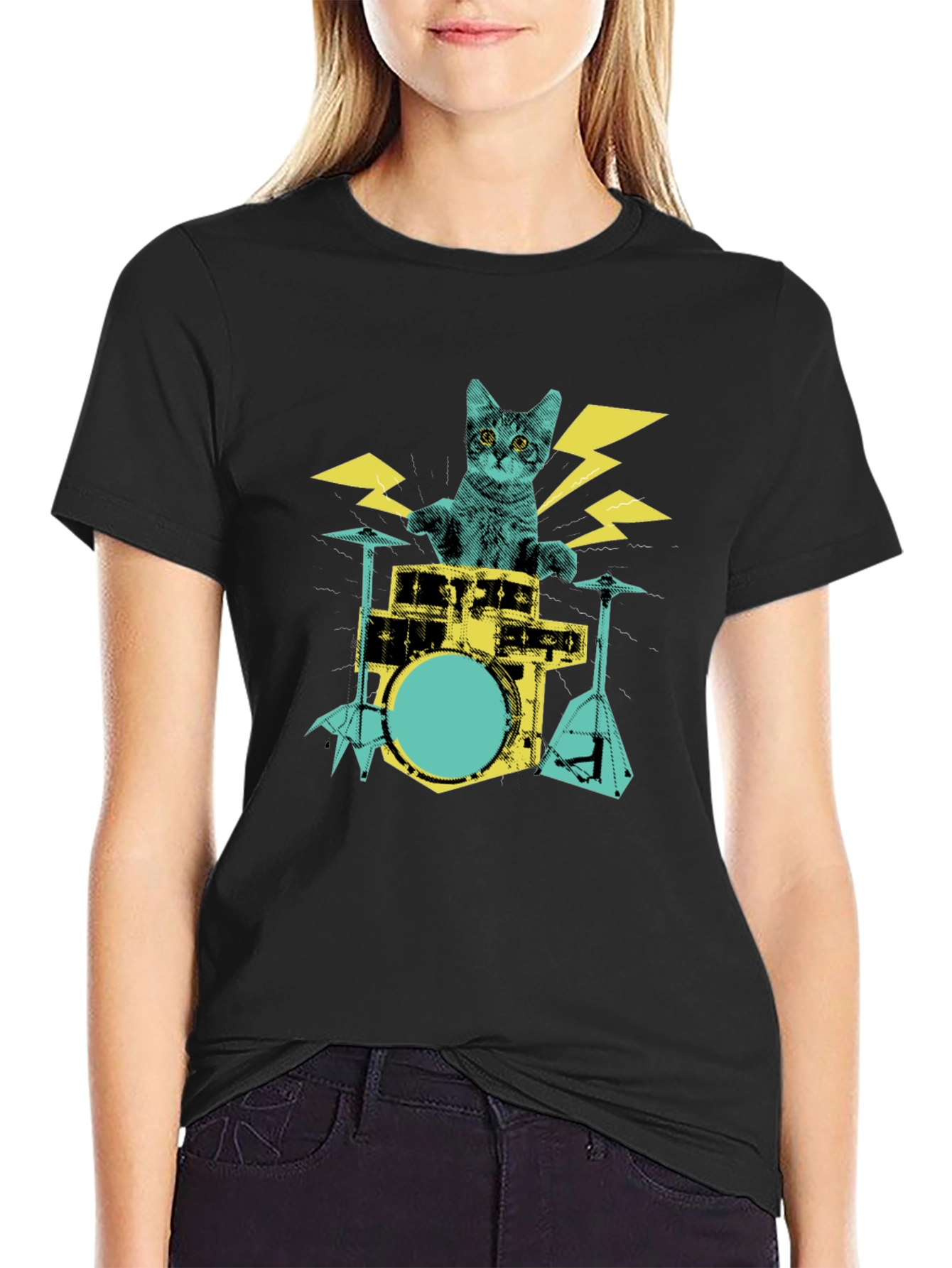 Cat Drummer Graphic T-Shirt