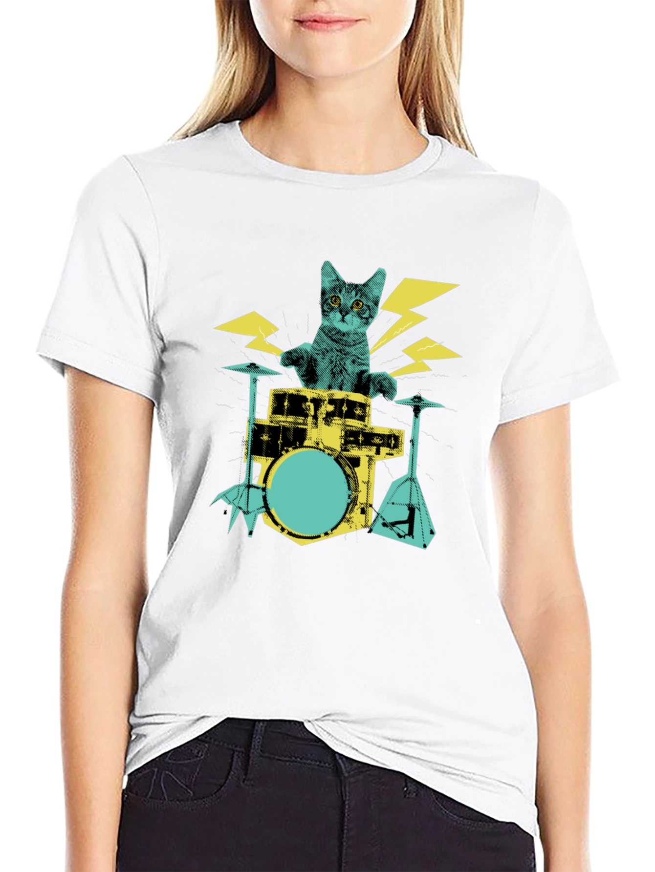 Cat Drummer Graphic T-Shirt