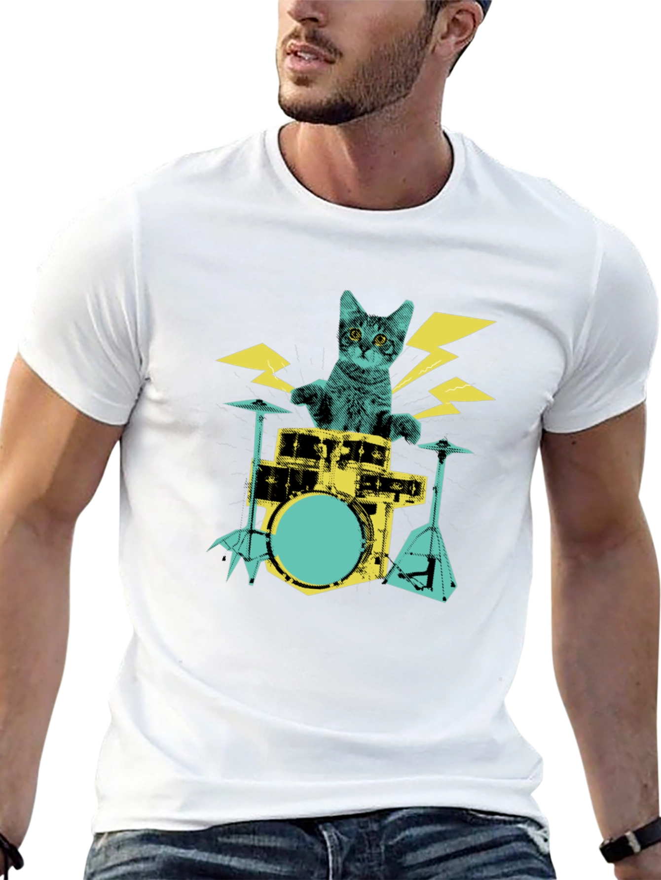 Cat Drummer Graphic T-Shirt
