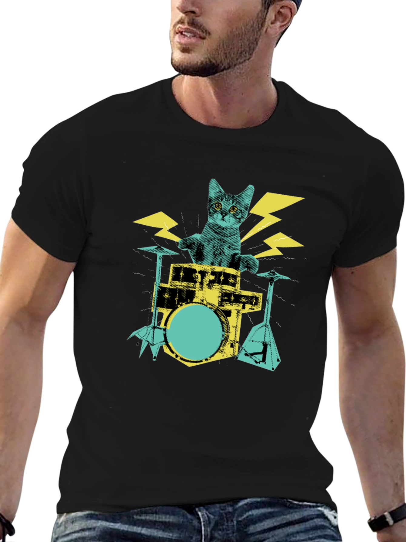 Cat Drummer Graphic T-Shirt