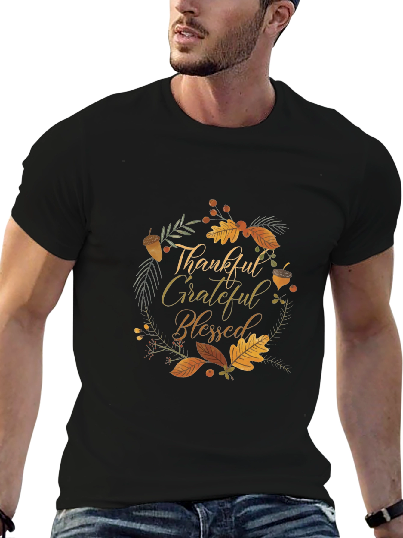 Thankful Grateful Blessed Black Tee