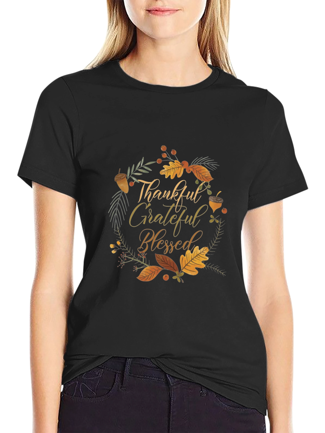 Thankful Grateful Blessed Black Tee